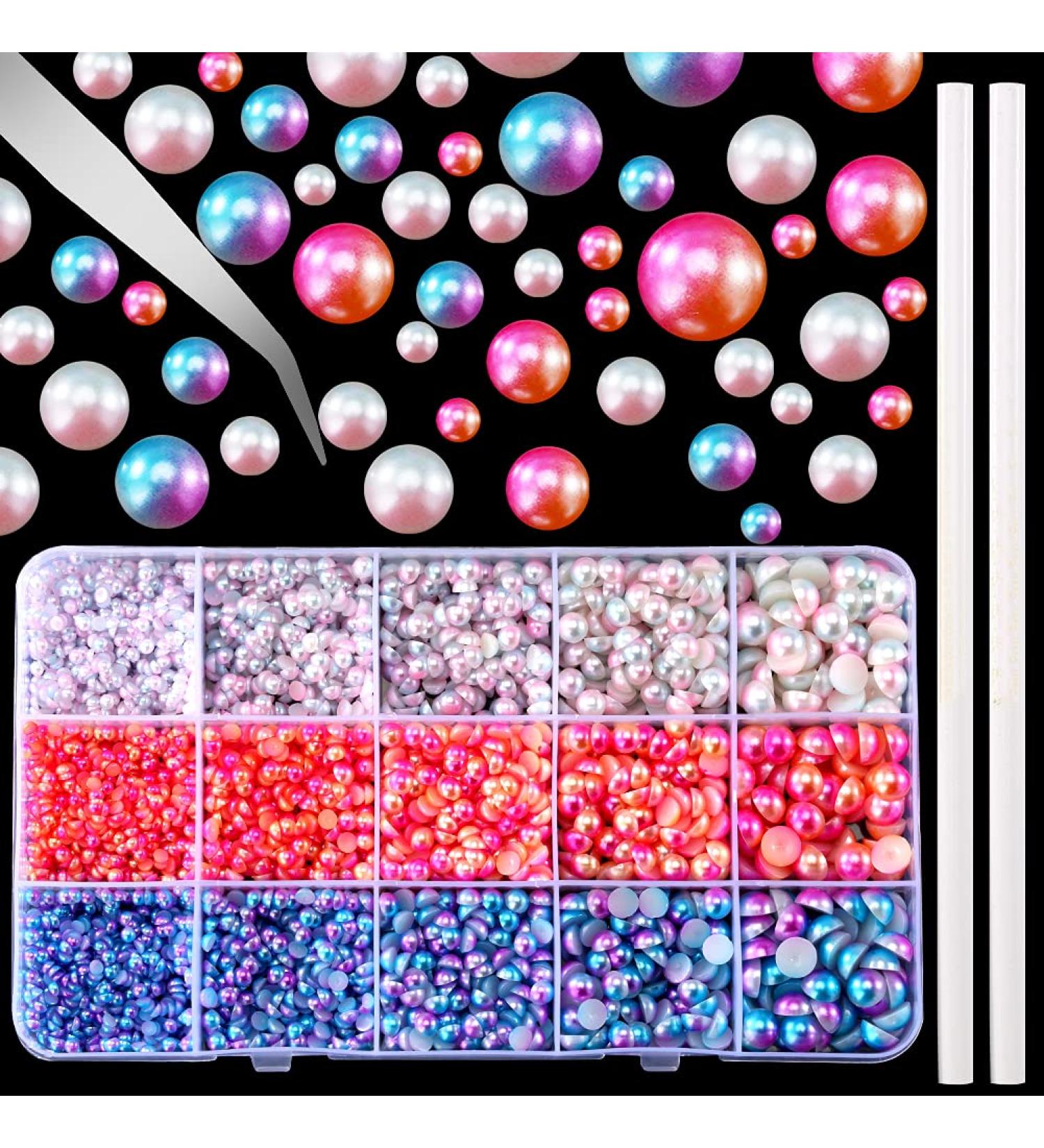Anfigo 6100Pcs ABS Half Round Pearls Set with Tweezer and Bead Pickers - DIY Phone Nail Craft Kit (White, Pink, Gradient) - 3-8mm Flatback Pearl Beads - Buy Online on GoSupps.com