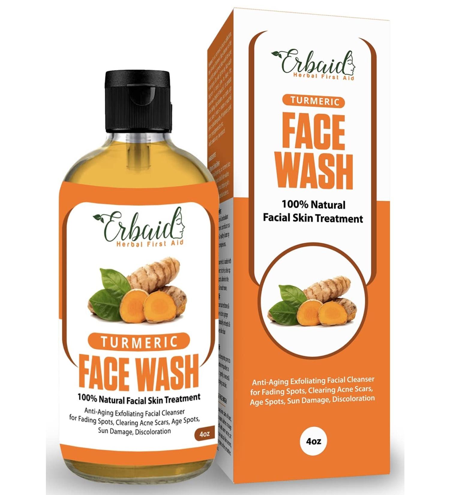 Erbaid Turmeric Face Wash 4oz - 100% Natural Exfoliating Cleanser for Clear & Bright Skin - Made in USA - Buy Online on GoSupps.com