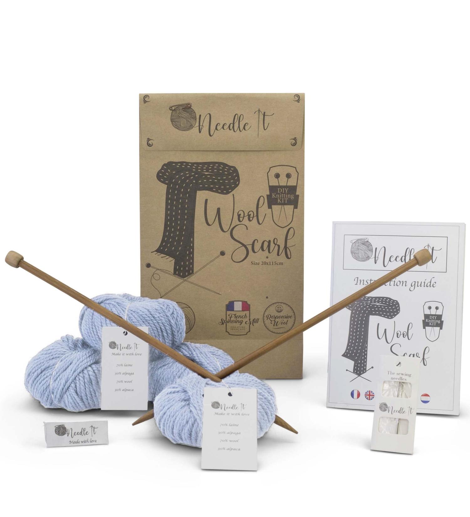Needle It Beginner's Knitting Kit with Needles & Wool - Baby Blue Scarf Gift Idea - Buy Online on GoSupps.com