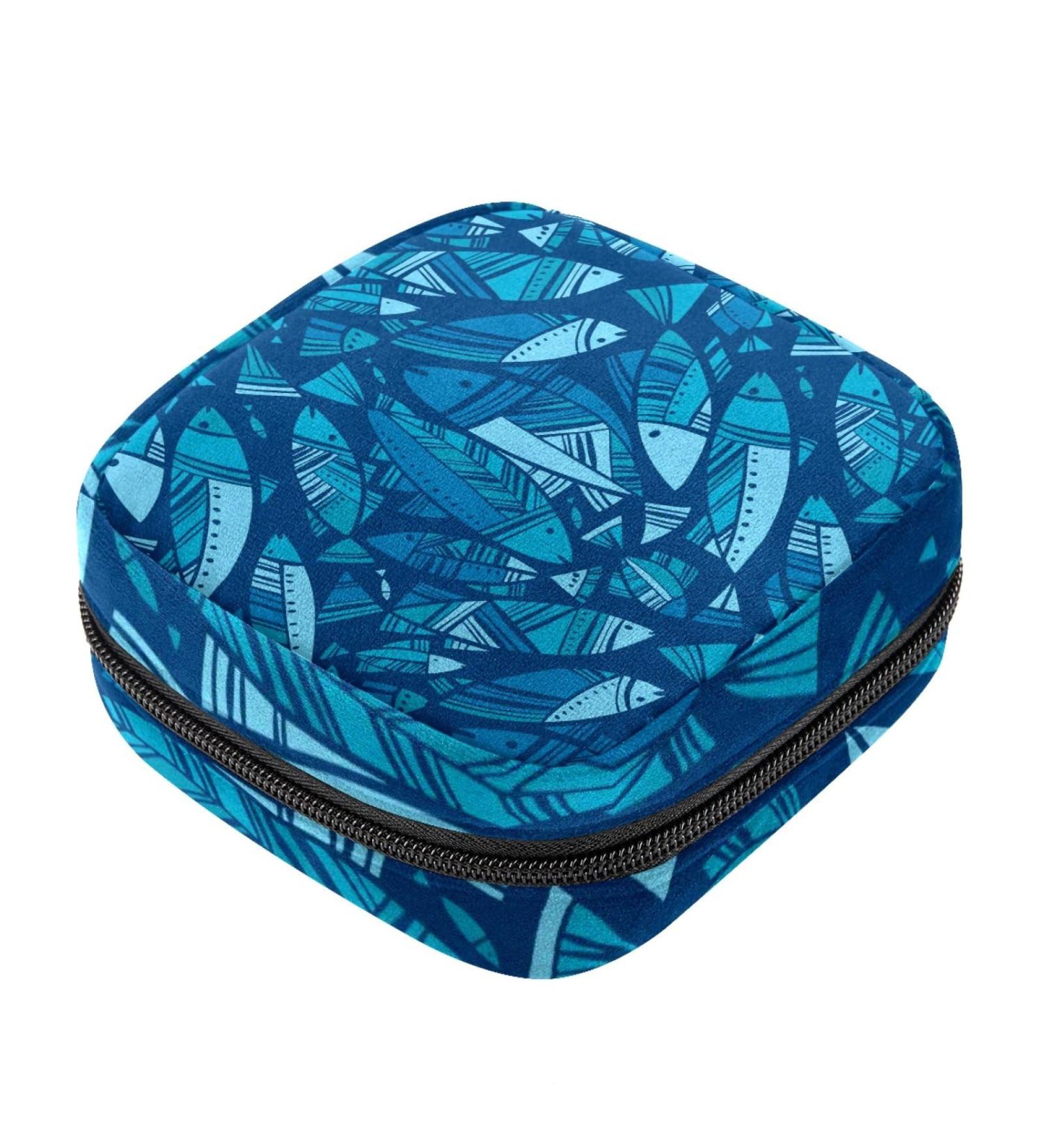 Fish Print Menstrual Cup Pouch & Sanitary Napkin Storage Bag - Travel Makeup Organizer (Color 6) - Buy Online on GoSupps.com