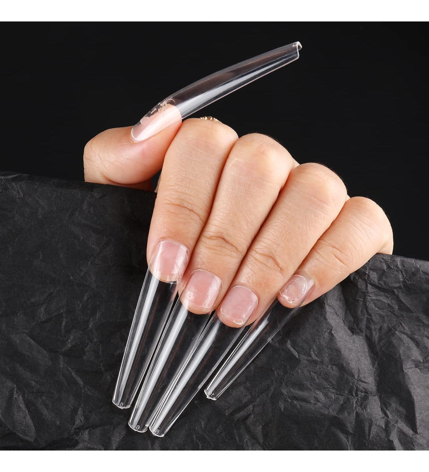 gootrades XXXL Coffin Nail Tips 300pcs - 3XL Extra Long 54mm Sharp Clear False Nails with Case - Ideal for Press On Nails, DIY Manicure - 12 Sizes 0-11 - Buy Online on GoSupps.com