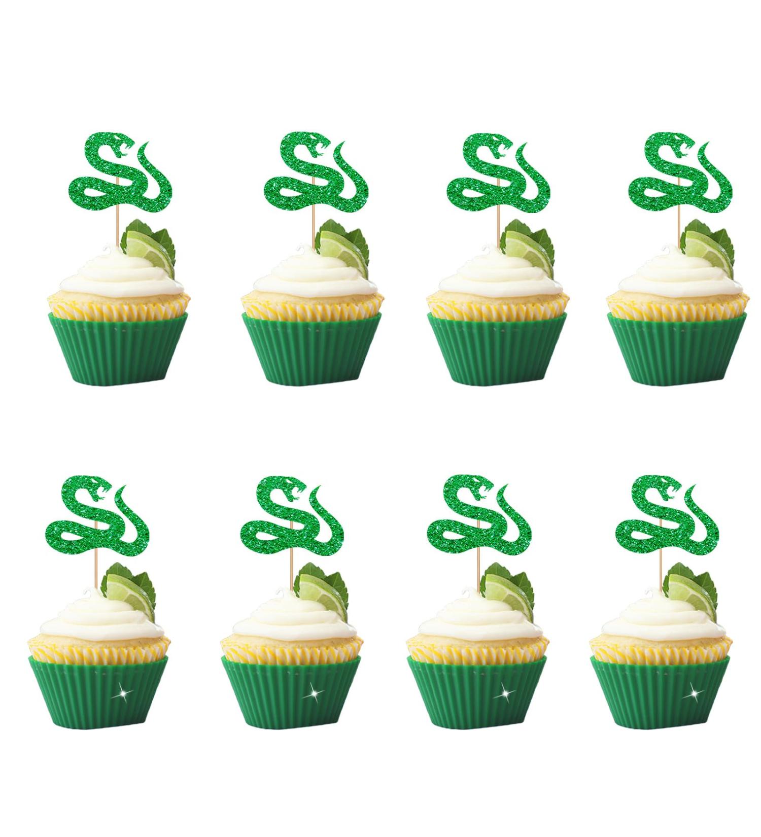24pcs Snake Cupcake Toppers Green Glitter Snake Cupcake Decor Reptile Animal Cake Decorations for Baby Shower Reptile Pet Themed Birthday Party Decoration - Buy Online on GoSupps.com