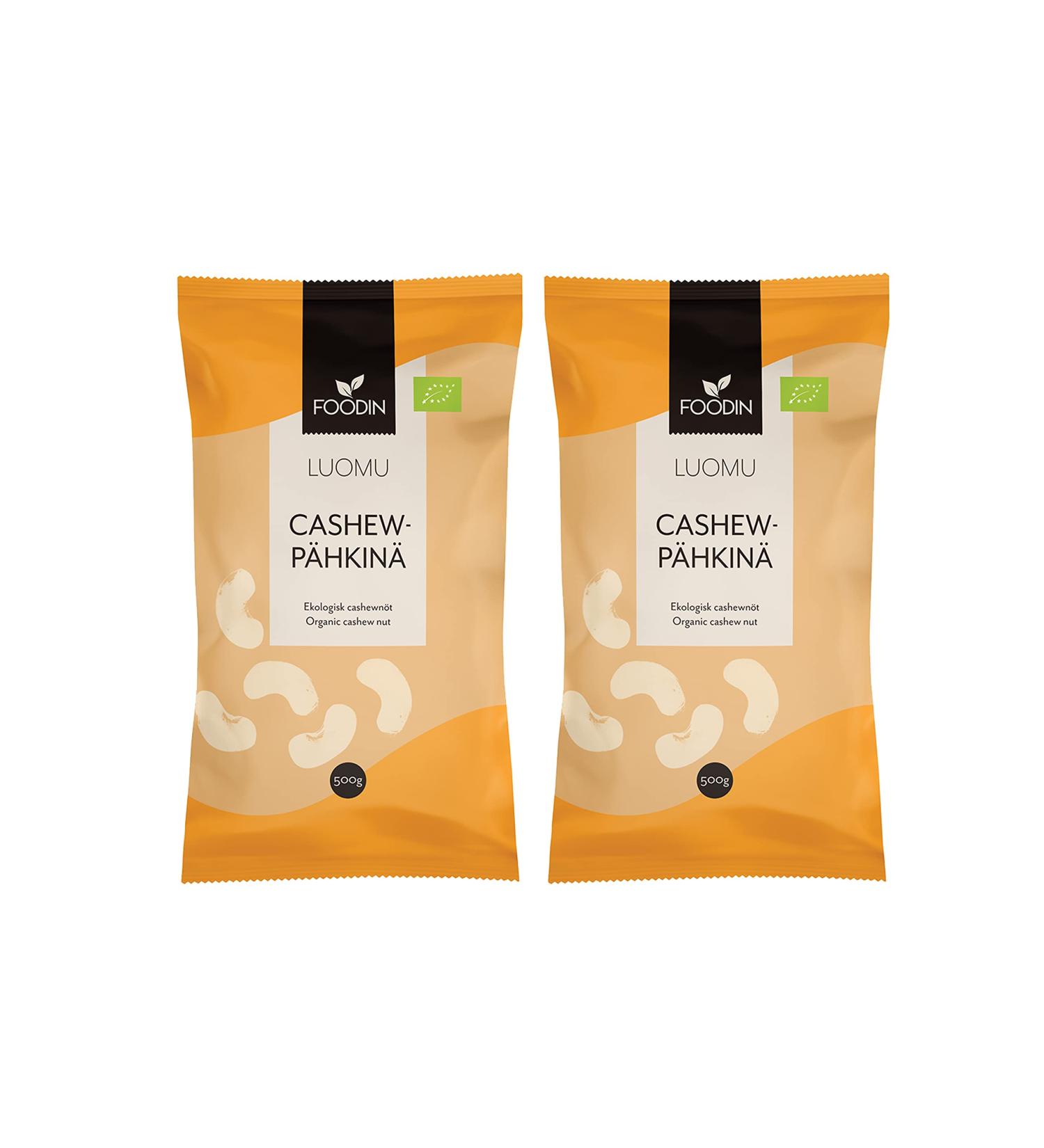 Foodin Organic Cashew Nuts 2x500g - Protein-Packed Gluten-Free Vegan | 100% Organic Cashews for Healthy Snacking - Buy Online on GoSupps.com