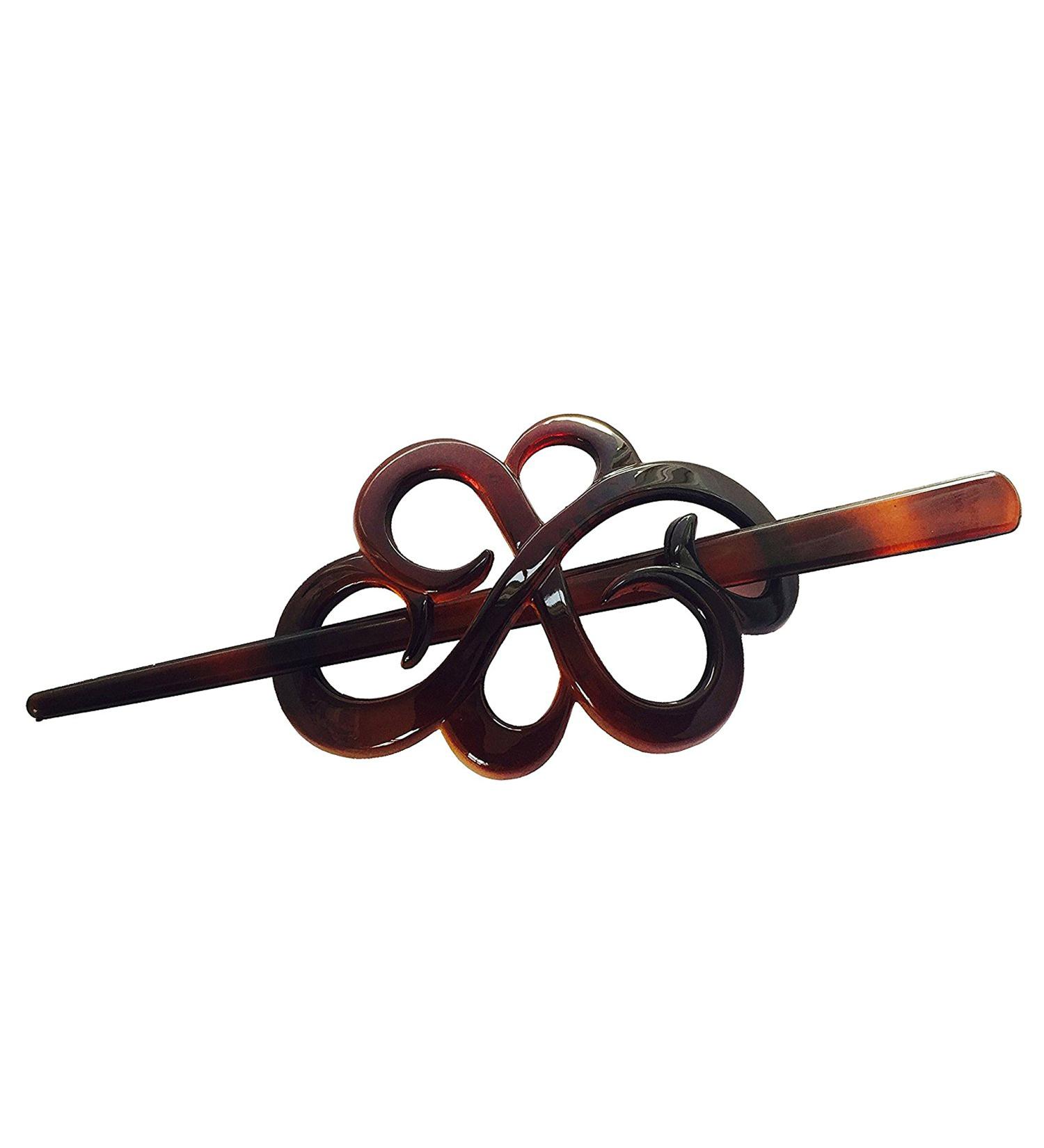 Parcelona French Wide Flower Tortoise Shell Brown Bun Holder Slider Clip with Stick - Buy Online on GoSupps.com