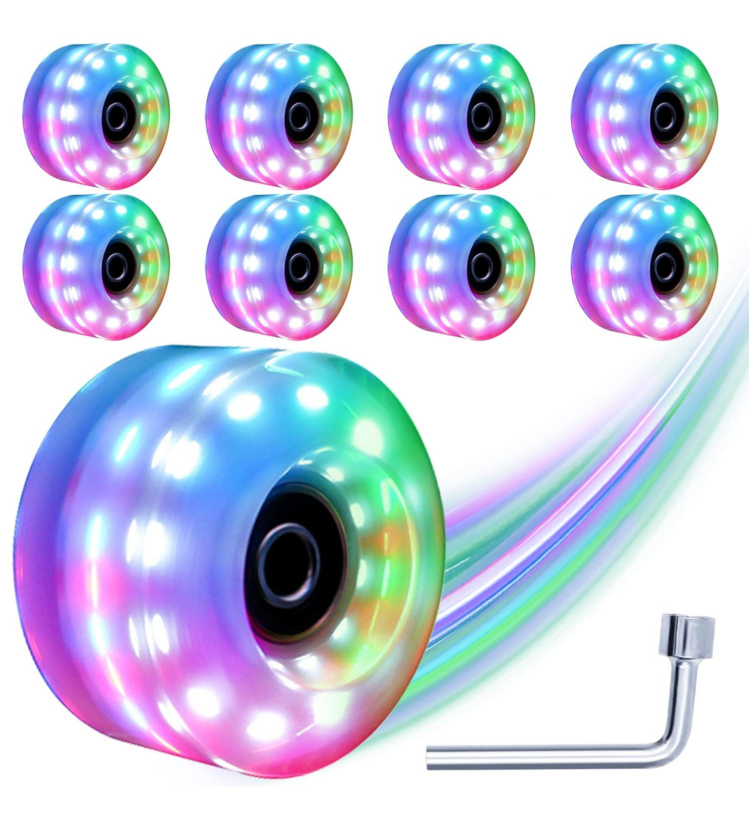 Tanzfrosch 8 Pack Luminous Quad Roller Skate Wheels with Bearings - 82A 32mm x 58mm - Ideal for Double Row Skating and Skateboard - A-Multicolor - Buy Online on GoSupps.com