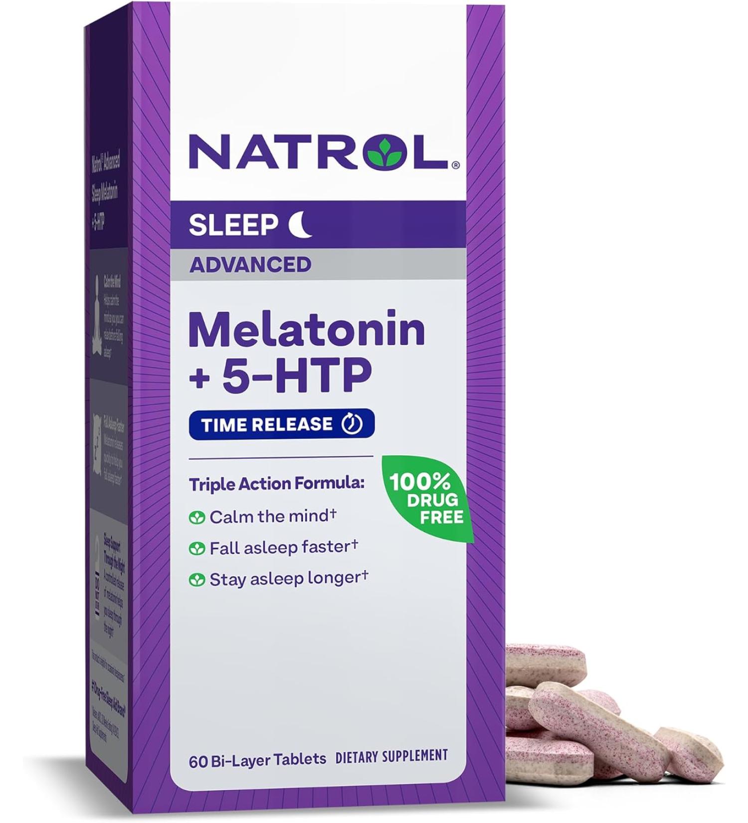 Natrol Melatonin Advance +5 HTP - 60 Tablets for Better Sleep & Mood Support - Buy Online on GoSupps.com