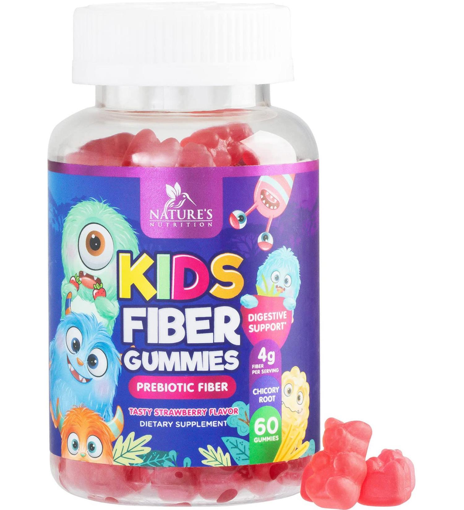 Kids Fiber Gummies - Daily Prebiotic Supplement for Digestive Health - Plant Based, GMO Free, Berry Flavor - 60 Count - Buy Online on GoSupps.com