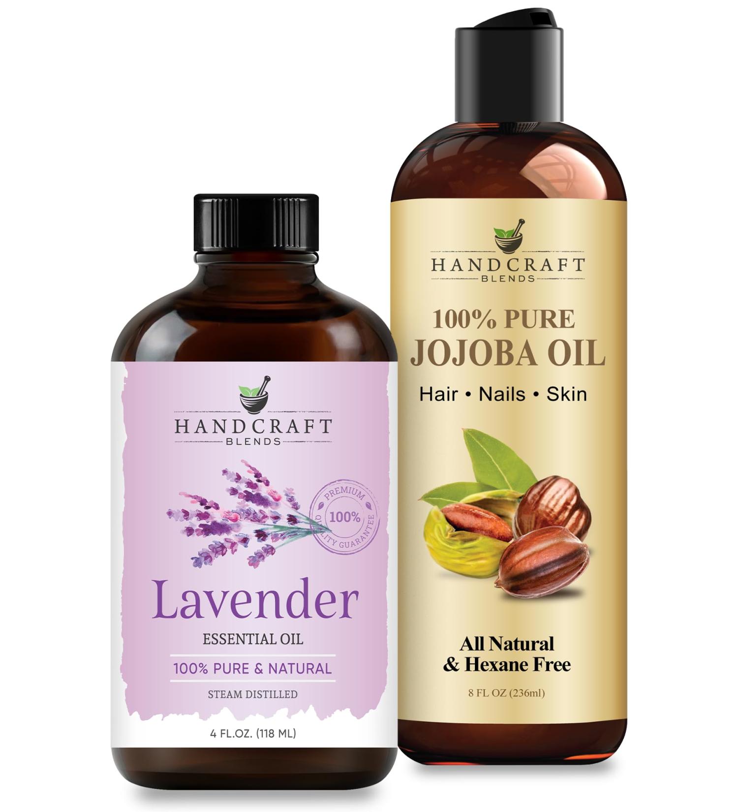 Handcraft Blends Soothing Skin Set: Jojoba Oil (8 Fl Oz) and Lavender Essential Oil (4 Fl Oz) 100% Pure & Natural for Sensitive Skin Massage and Relaxation - Buy Online on GoSupps.com