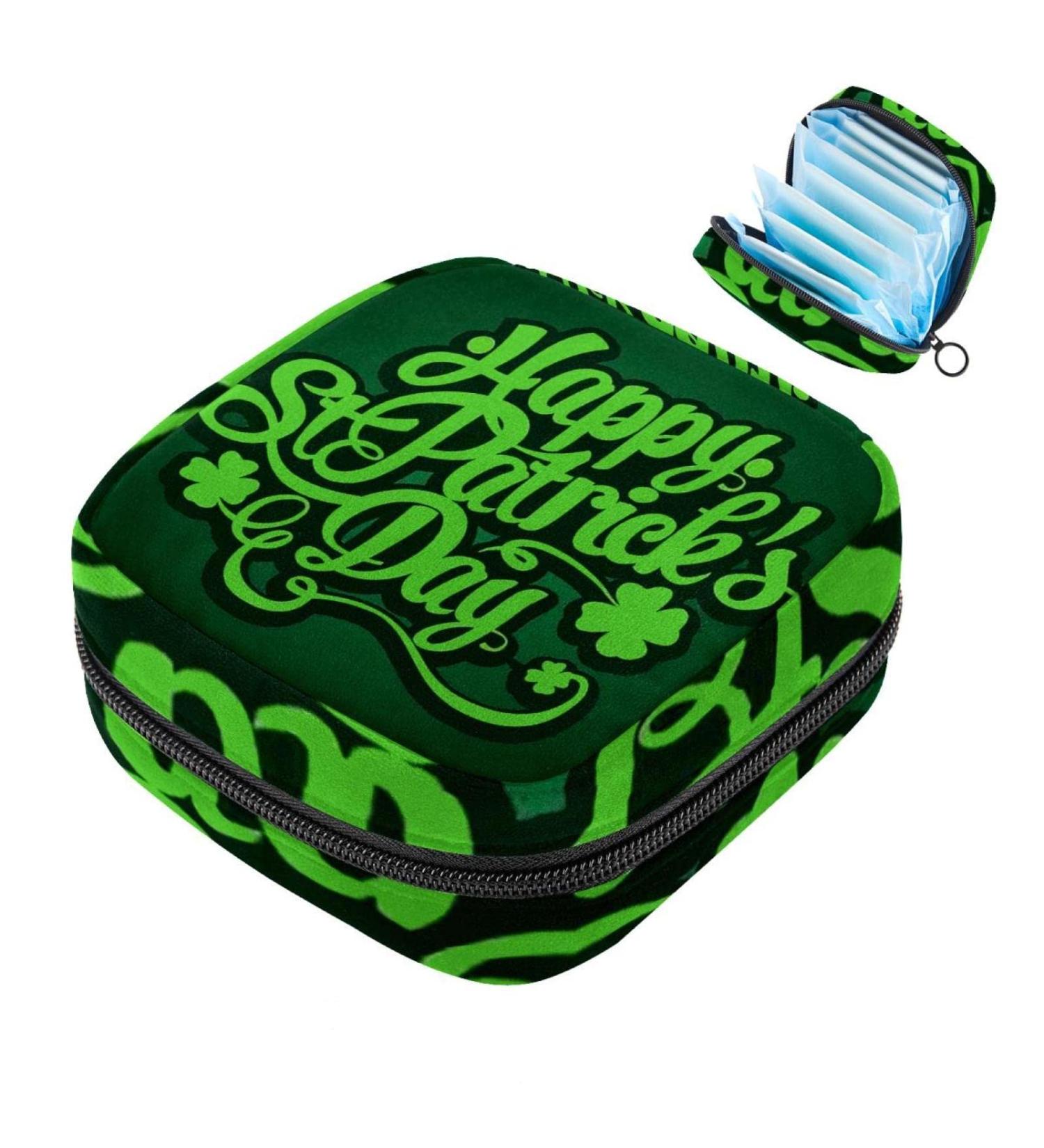 Menstruation Bag with Zipper | Women's Napkin & Tampons Bag | Stylish Collective Bag for Women & Girls | Happy St Patrick's Day - Color 4 - Buy Online on GoSupps.com