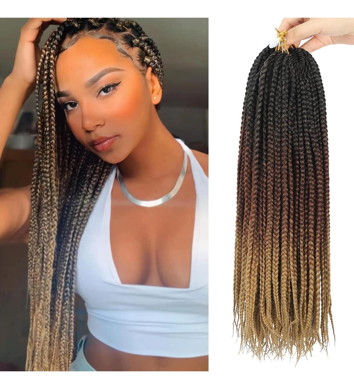 Crochet Box Braids Hair 18 Inch Ombre Medium Box Braids 7 Packs - Pre looped 3x Box Braids Crochet Hair (1B/30/27) - Buy Online on GoSupps.com