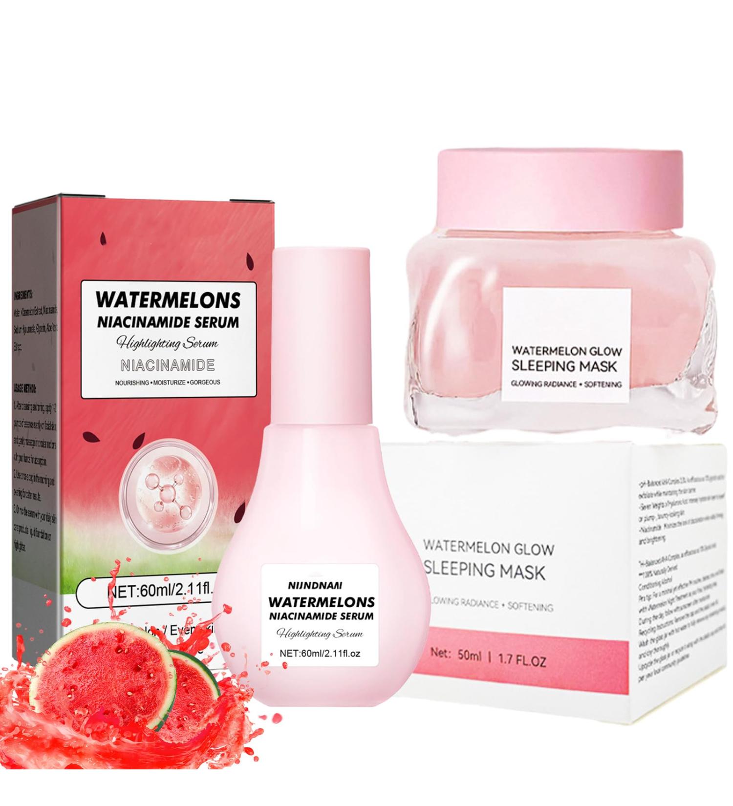 Skincare Set Skin Care Women Watermelon Niacinamide Skin Care Set For Teenage Girls - Watermelon Serum and Sleeping Mask - Deep Hydration Skin Care Sets & Kits - Buy Online on GoSupps.com