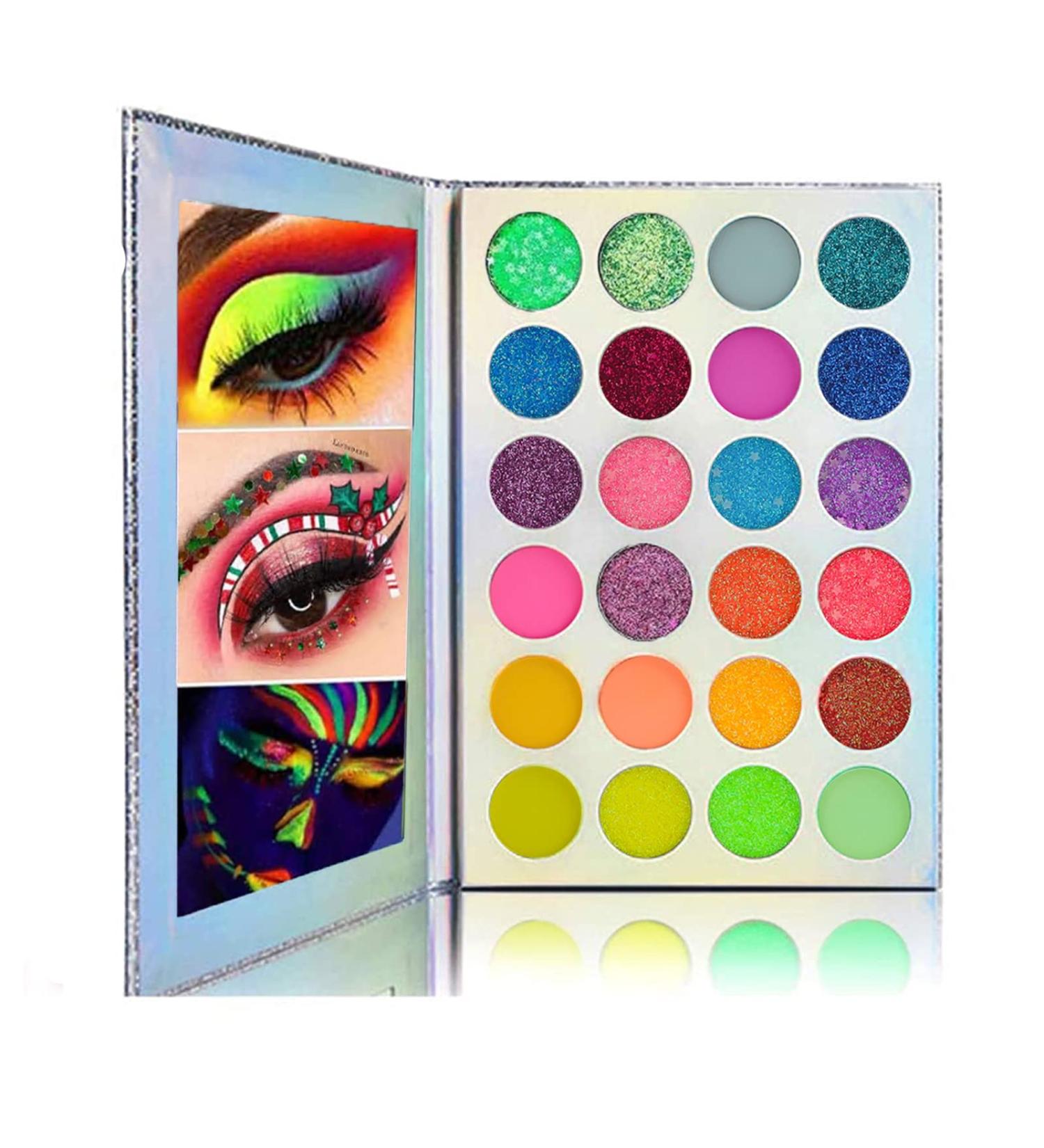 Kalolary Neon Glow in the Dark Eyeshadow Palette - 24 Colors, Highly Pigmented UV Blacklight Matte & Glitter Makeup Kit for Easter - Buy Online on GoSupps.com