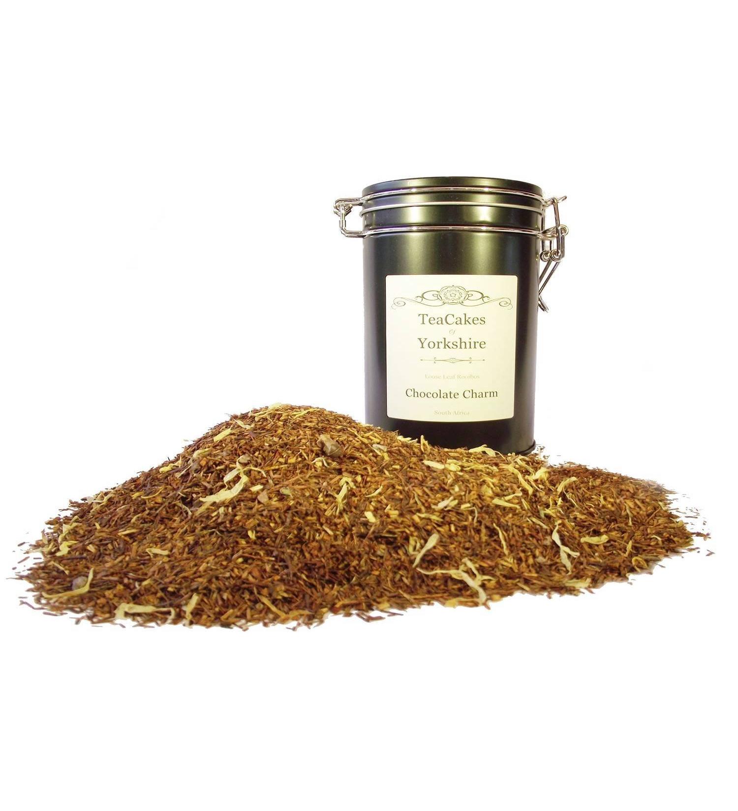 Rooibos Chocolate Charm Tea Gift Caddy (Red Bush) 100g Loose Leaf Herbal Tisane Infusion by TeaCakes of Yorkshire. - Buy Online on GoSupps.com