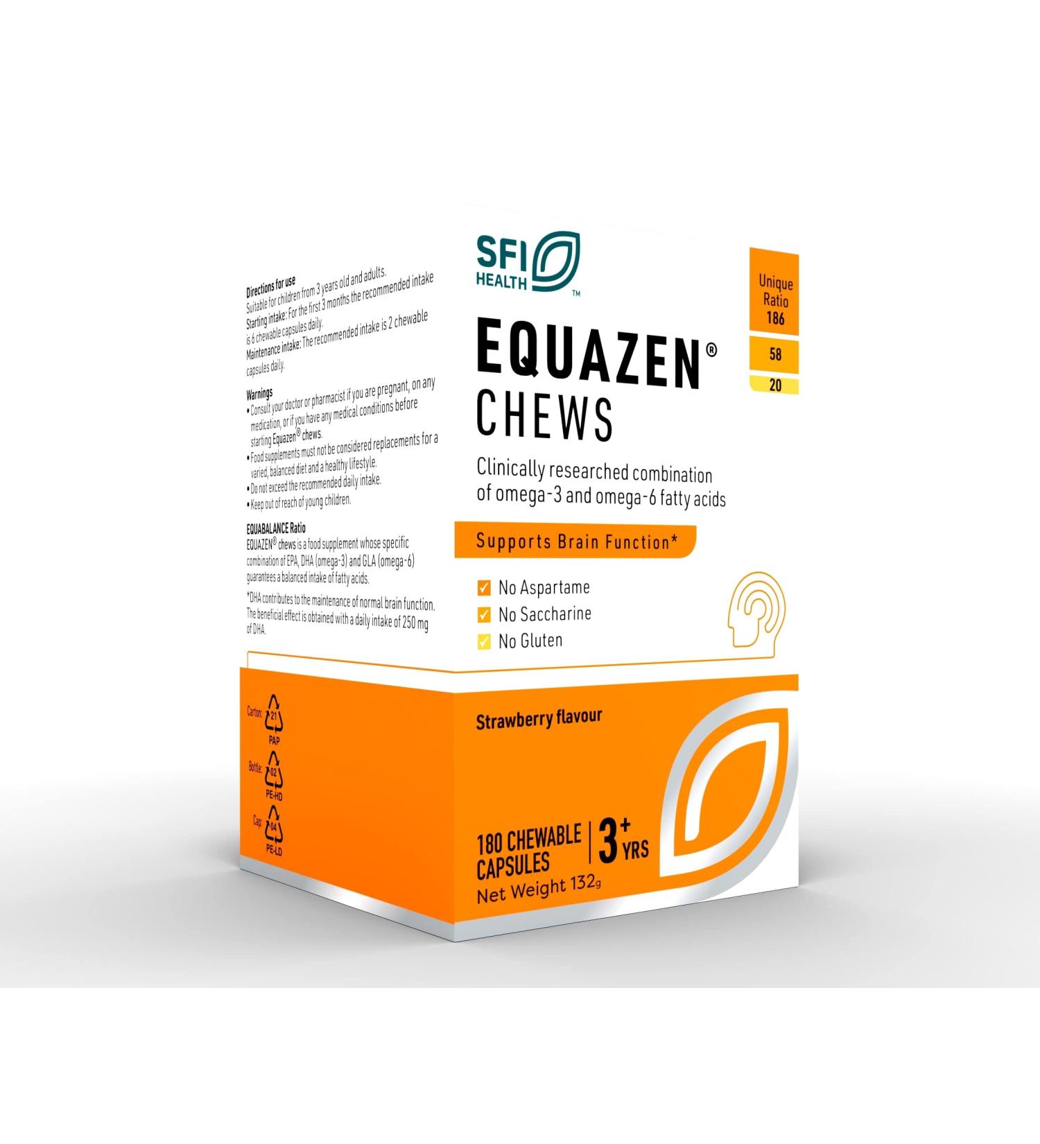 EQUAZEN Omega-3 & 6 Chews | Brain Function Support for Children & Adults | 180 Strawberry Flavoured Chews - Buy Online on GoSupps.com