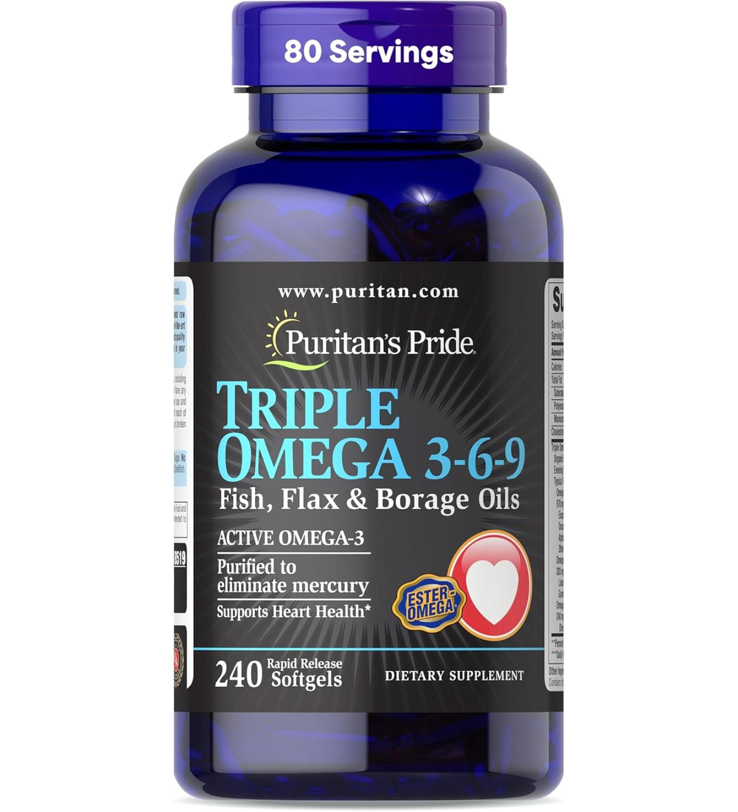 Triple Omega 3-6-9 Fish Flax and Borage 240 Count - Supports Healthy Joints - Buy Online on GoSupps.com