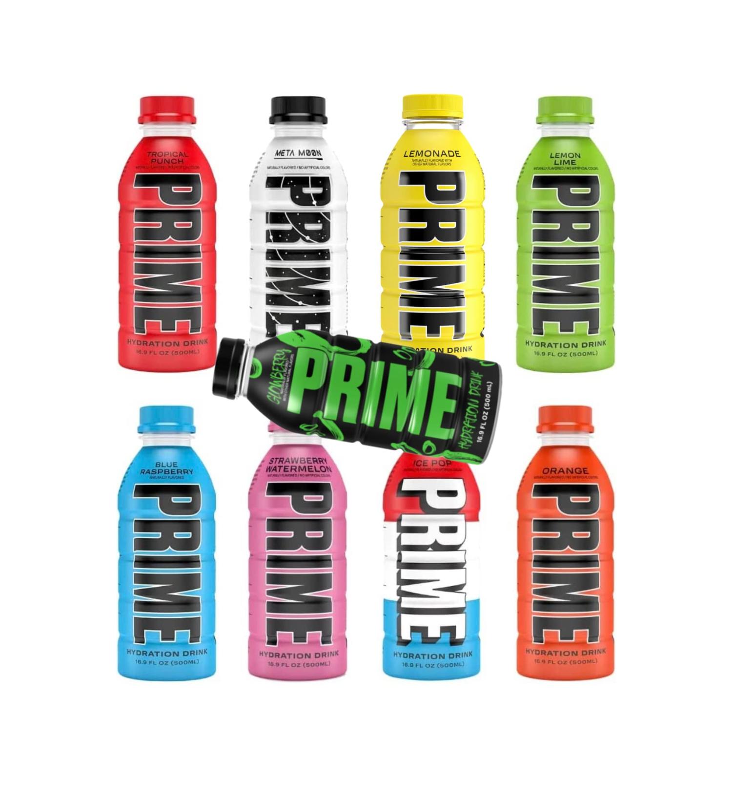 9 Best Flavours - Prime Hydration Glowberry Lemonade Strawberry Watermelon Meta Moon Ice Pop Orange Tropical Punch Blue Raspberry & Lemon Lime (16.9Oz Each - 9 Pack - 9 Flavours) - Buy Online on GoSupps.com