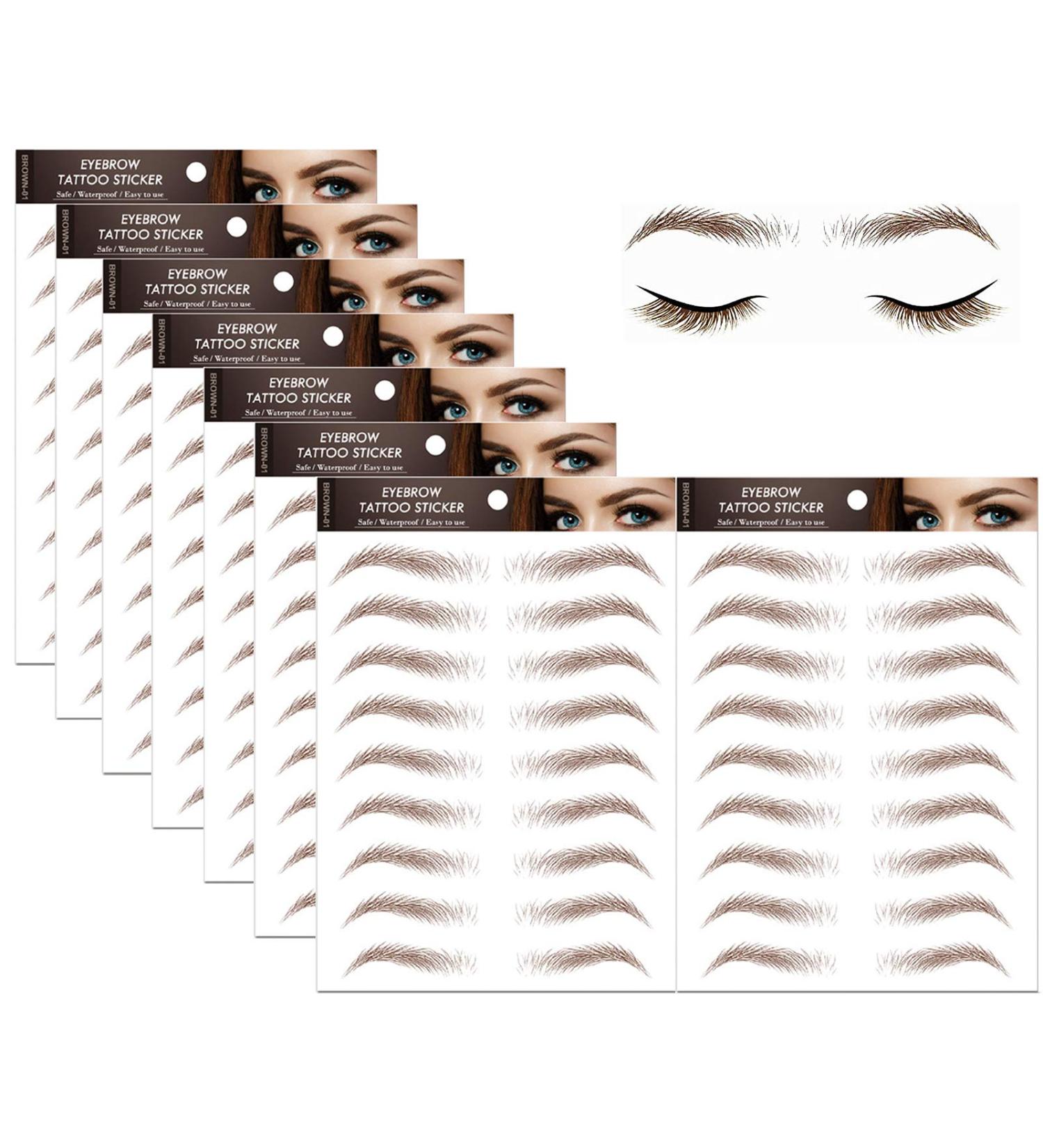 Yomagine 6D Hair-like Eyebrow Tattoo Stickers - 8 Sheets | Long Lasting Waterproof Transfer Stickers - Red Brown 2 - Buy Online on GoSupps.com