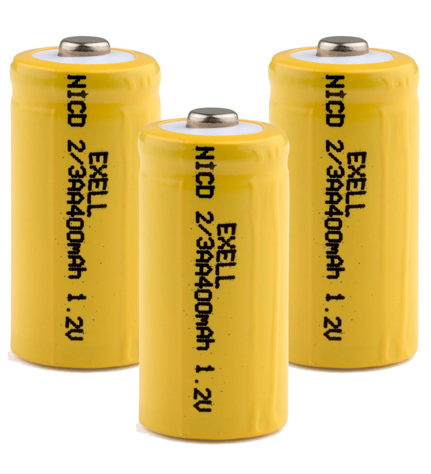 Exell Battery 3-PACK 1.2V 2/3 AA 400mAh NiCD Rechargeable Compatible with Dust Busters Electric Mopeds RC Devices & More | International Shipping - Buy Online on GoSupps.com
