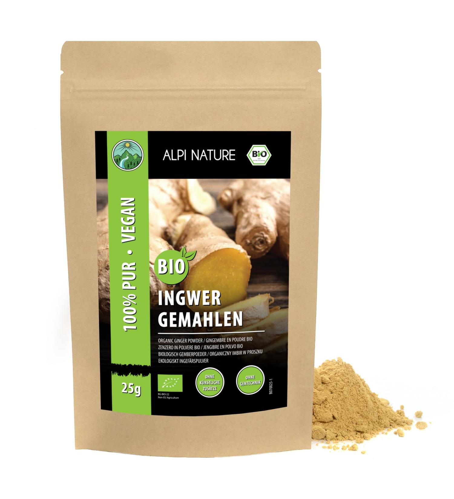 Alpi Investment OOD BIO ginger powder 25g ground ginger from controlled organic cultivation ginger powder 100 natural no additives glutenfree lactosefree laboratory tested vegan - Buy Online on GoSupps.com