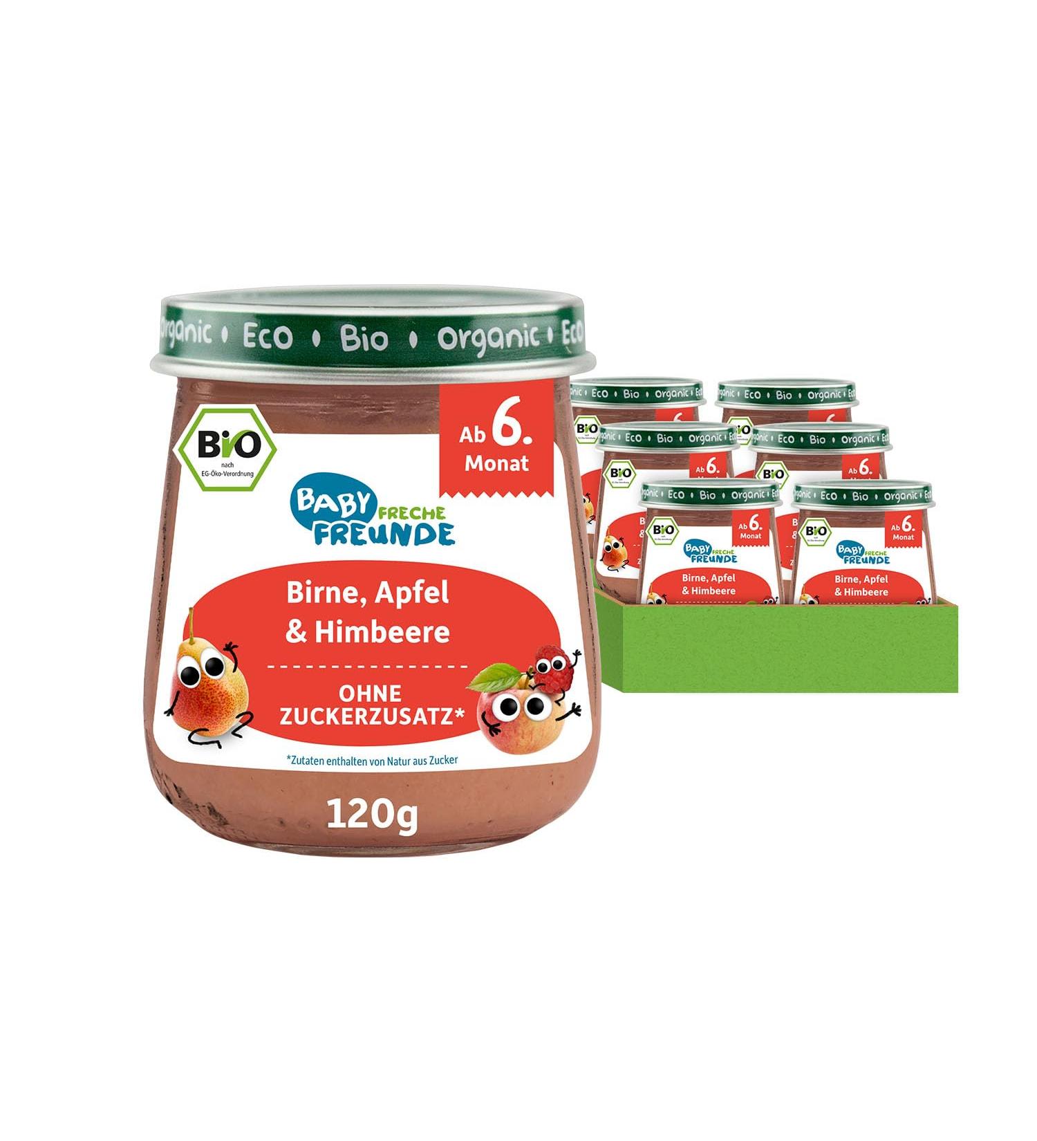 Cheeky friends baby organic glass pear apple & raspberry for babies from 6 months without sugar and additives vegan 6 Pack (6x 120g)