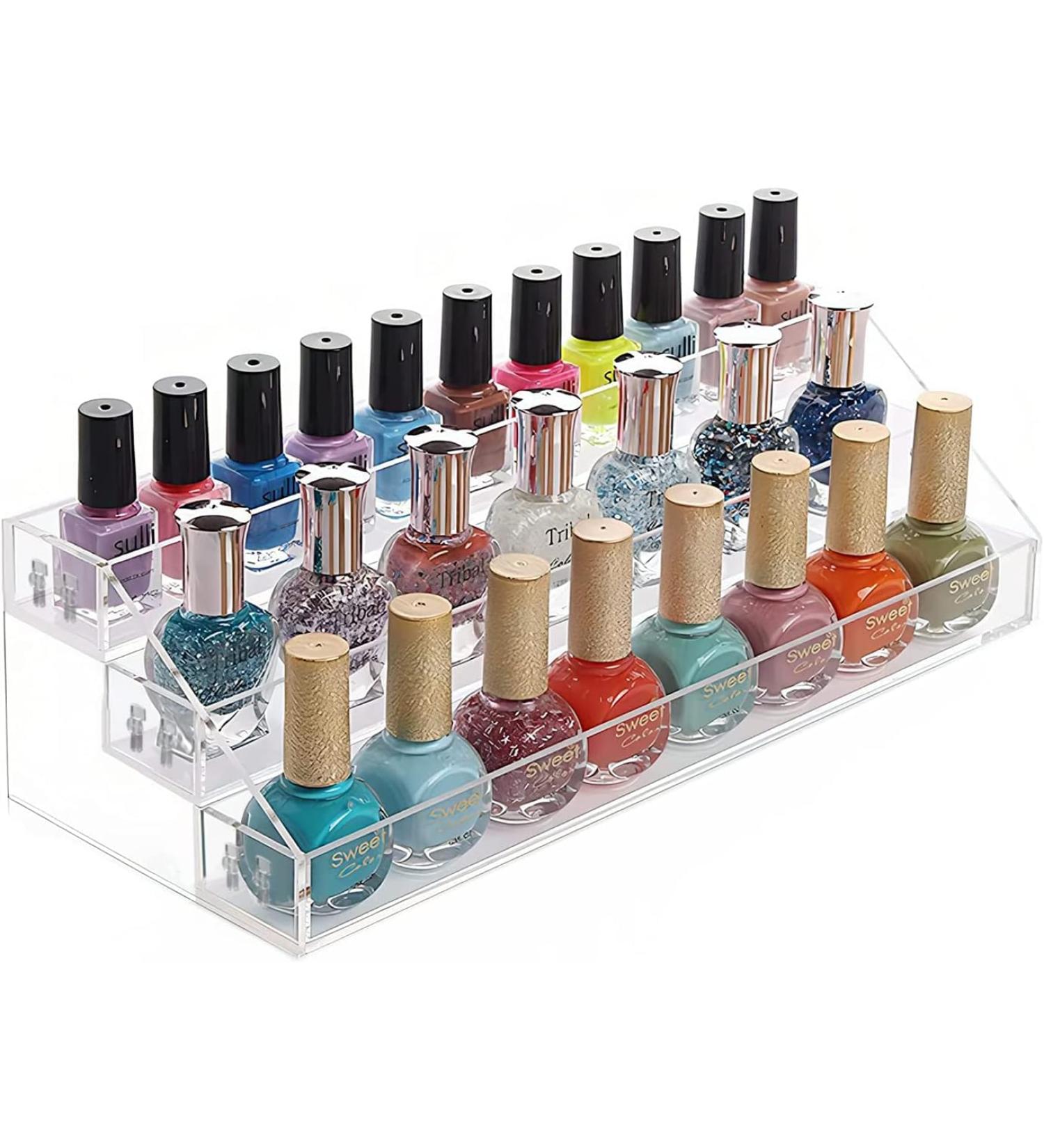AYNEFY Acrylic Nail Polish Stand - 3 Layers Makeup Organizer Display - Clear Storage Holder (31x13.3x11cm) for All Nail Polish Enthusiasts - Buy Online on GoSupps.com