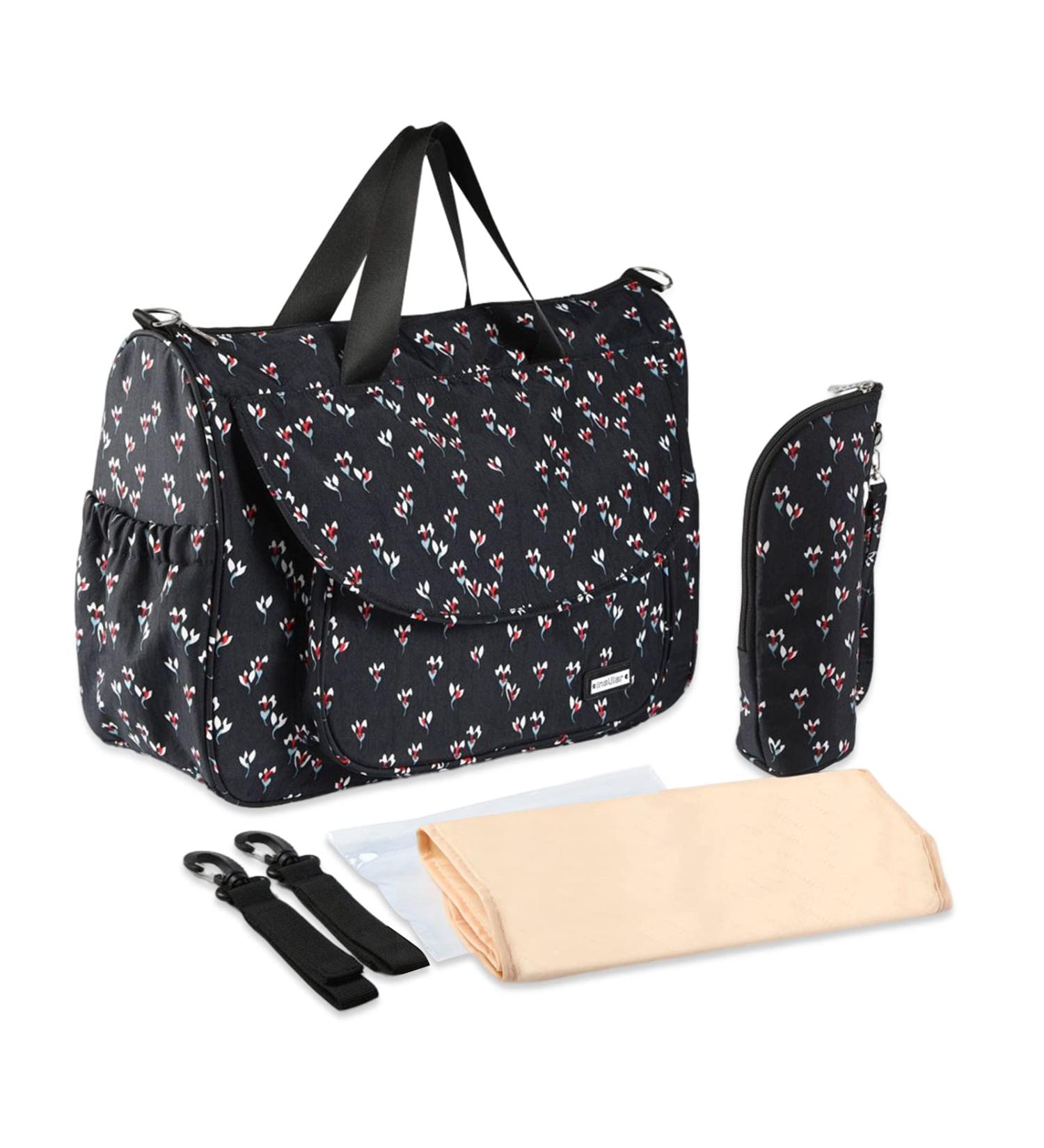 SONARIN Multi-Function Baby Changing Bag with Mat, Stroller Straps, & Bottle Bag - Large Waterproof Satchel Messenger Bag for Travel (Black) - Buy Online on GoSupps.com