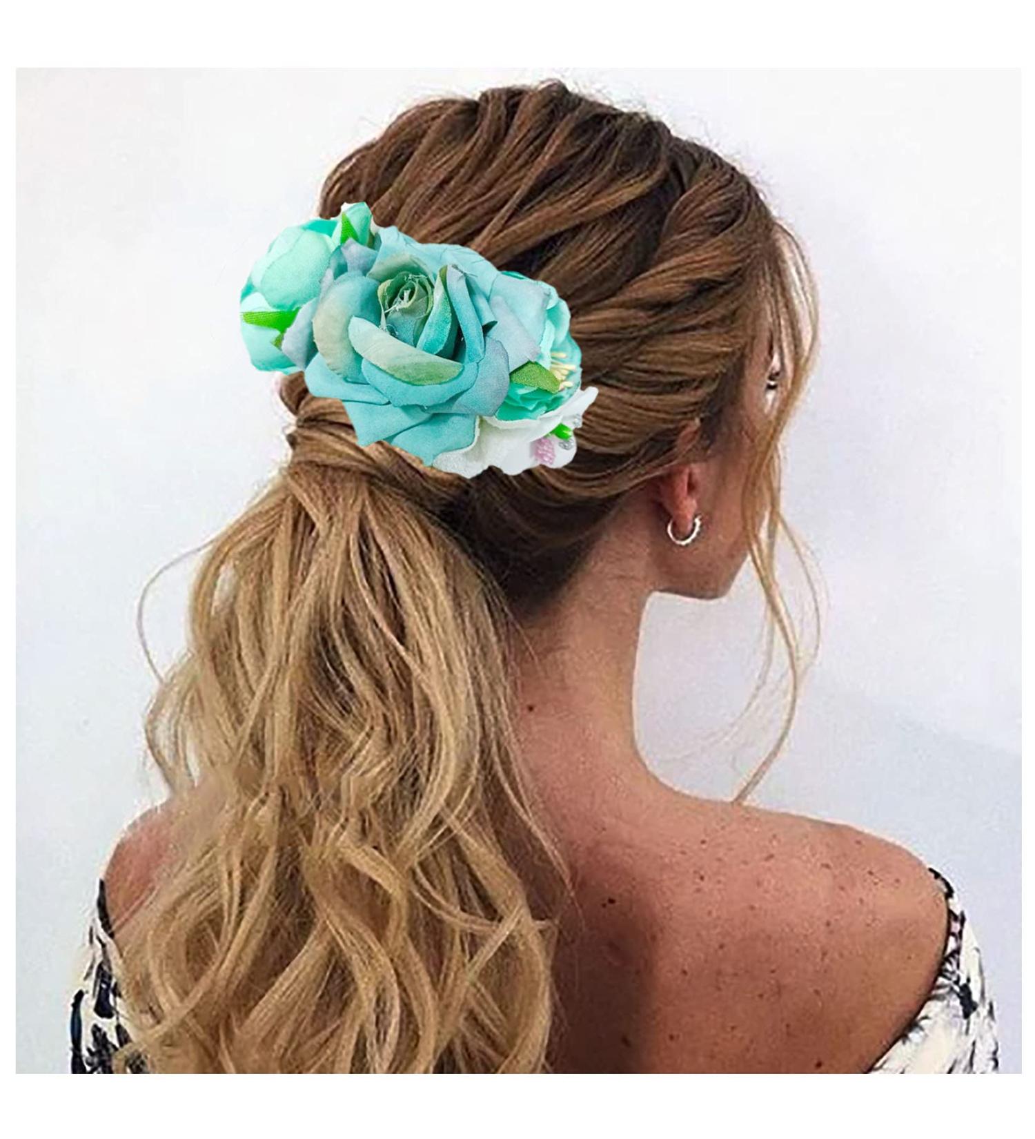 Bridal Wedding Flower Slide Comb - Vintage Frost Headpiece Hair Piece (Blue A) | Women Girls Brides Bridesmaids Accessories - Buy Online on GoSupps.com