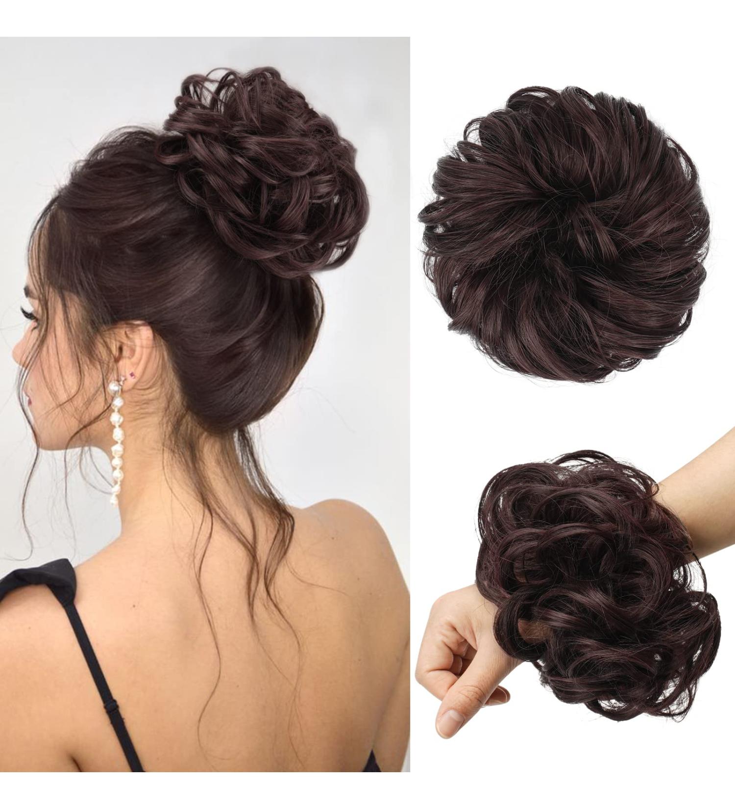 FESHFEN Messy Bun Hair Scrunchie in Black Cherry | Curly Wavy Synthetic Updo Piece for Women/Girls - 55g - Buy Online on GoSupps.com
