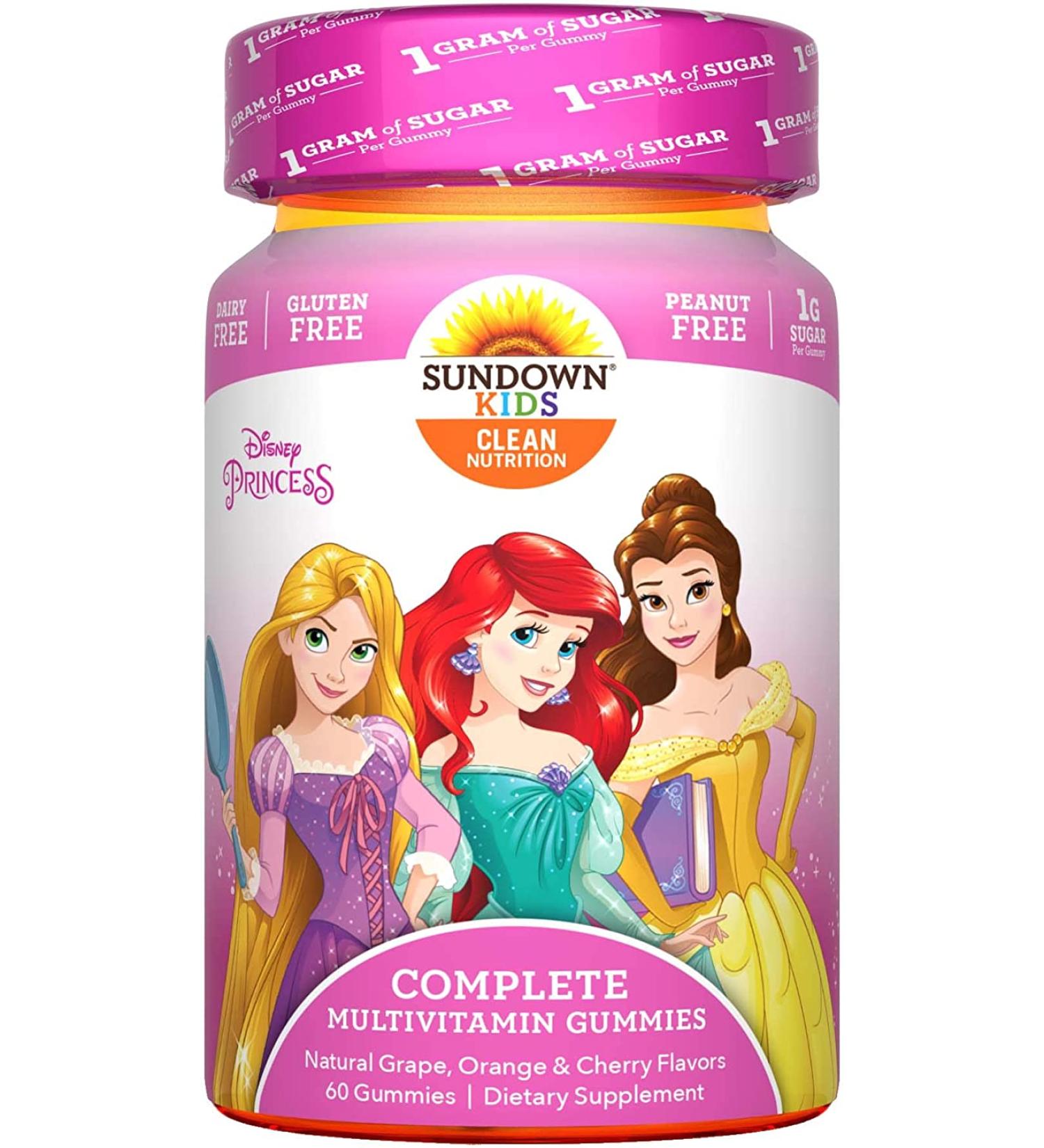 Sundown Kids Disney Princess Multivitamins - Grape, Orange & Cherry Gummies - 60 Count - Buy Online on GoSupps.com