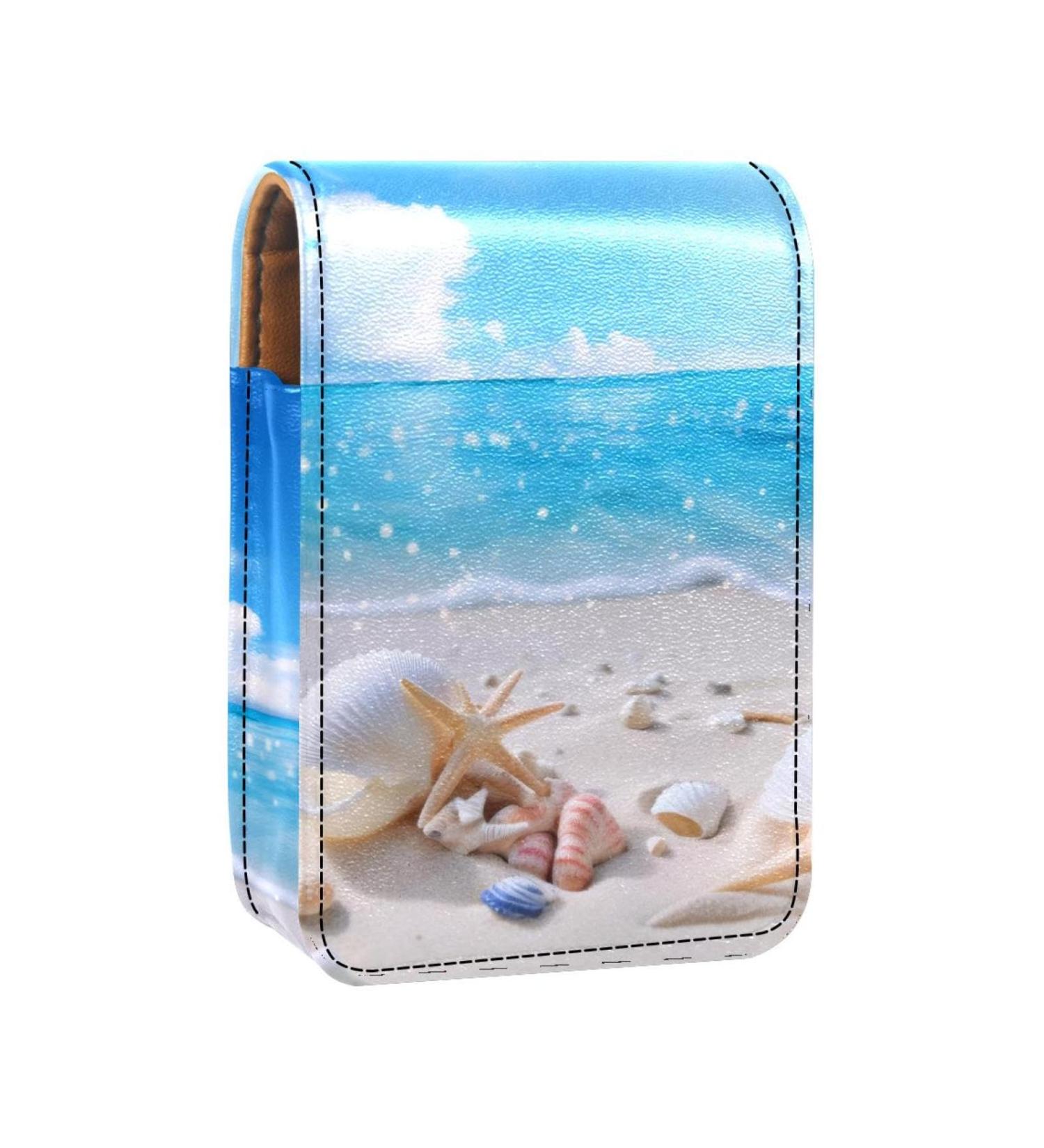 Travel Lipstick Organizer Case | Portable Makeup Bag with Mirror | Beach Seashell Design - E098c9qyia - Buy Online on GoSupps.com