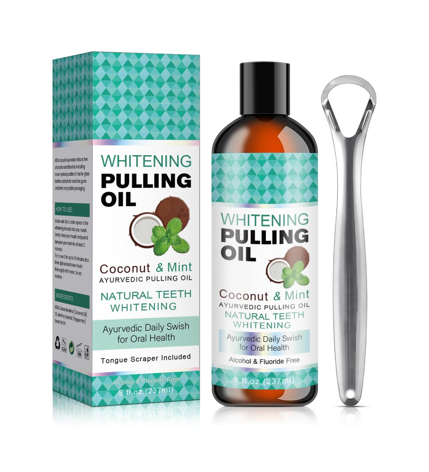 Natural Coconut Pulling Oil & Mint Mouthwash - Fresh Breath & Healthy Gums (8 Fl.Oz) - Organic Oil Pulling with Tongue Scraper - Buy Online on GoSupps.com
