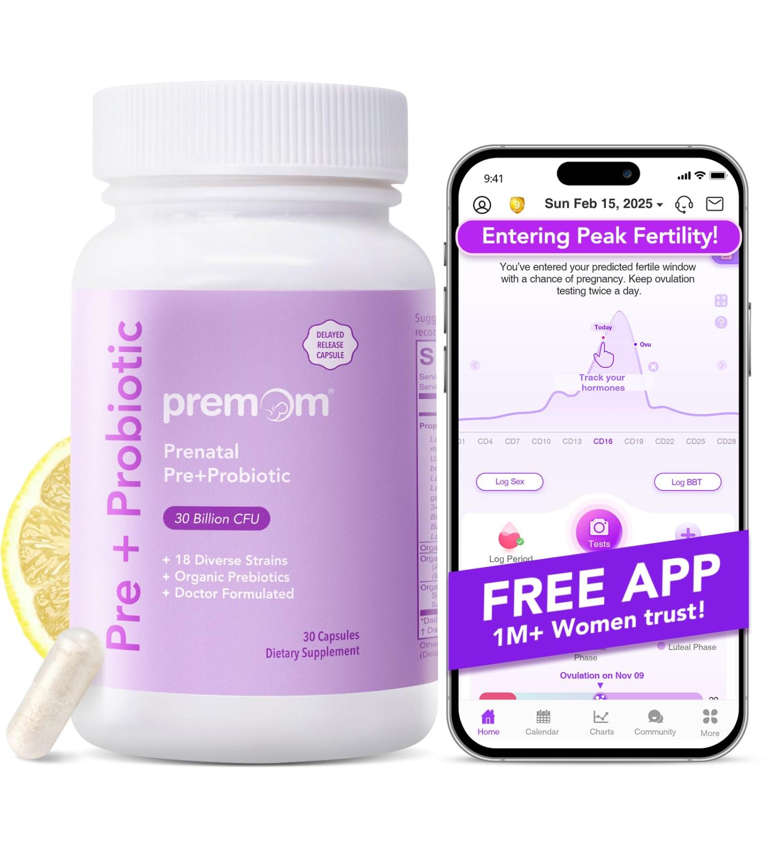 Premom Prenatal Pre & Probiotics for Women: 18 Diverse Organic Prebiotics Strains - Supports Digestive 30 Billion CFU Gut & Immune Health for Mom and Baby - Daily Capsules - Buy Online on GoSupps.com
