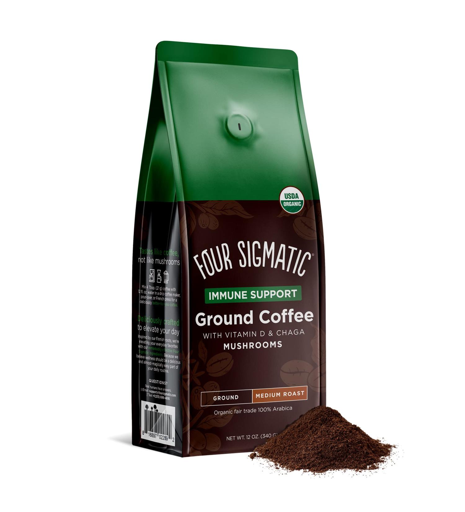 Four Sigmatic Immune Support Ground Coffee | Vitamin D & Chaga Mushrooms | Medium Roast 12 oz - Buy Online on GoSupps.com