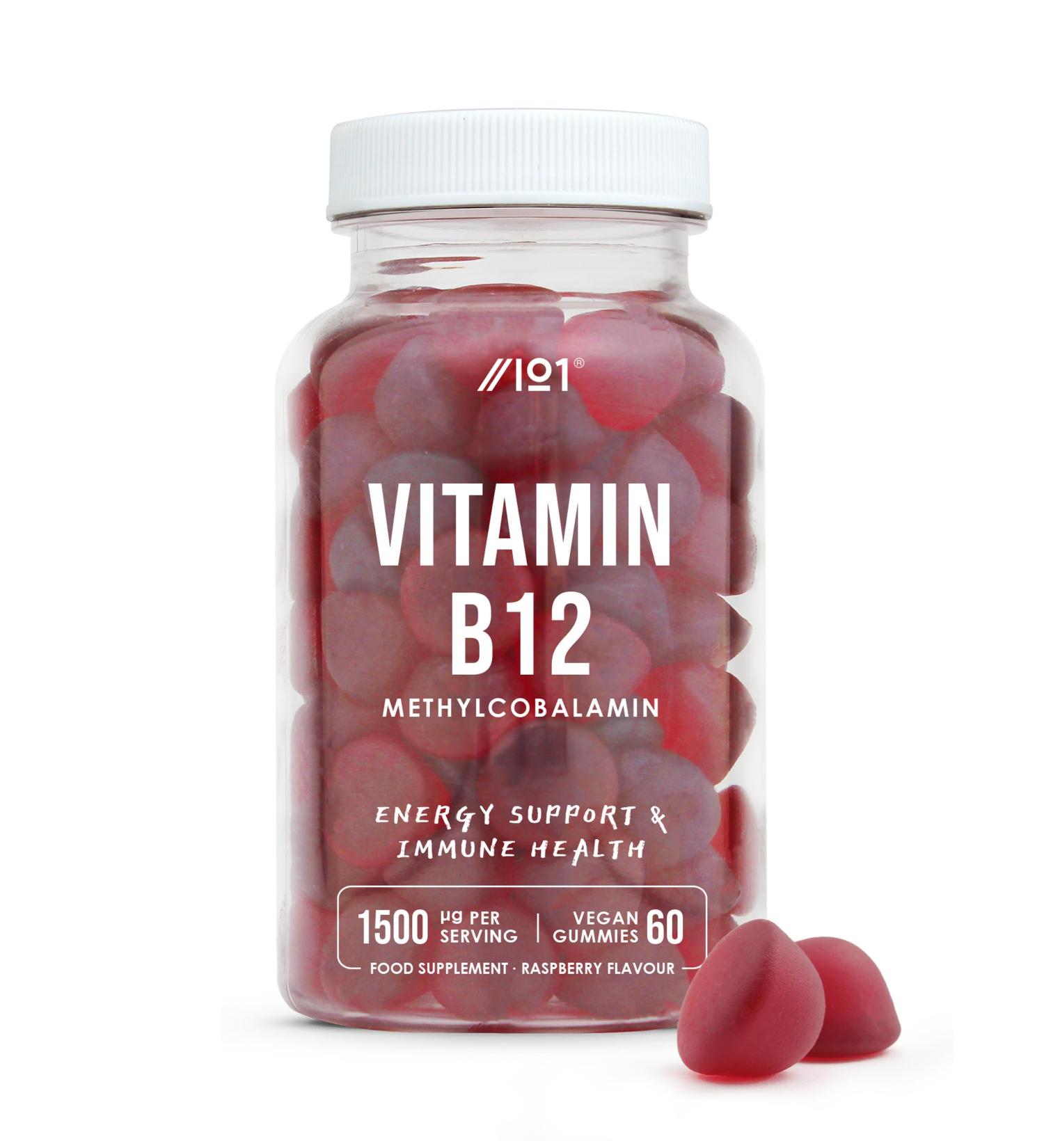 High Strength Vitamin B12 Gummies 1500mcg - Methylcobalamin Supplement - Non-GMO & Gluten Free - 60 Vegan Gummies - Buy Online on GoSupps.com