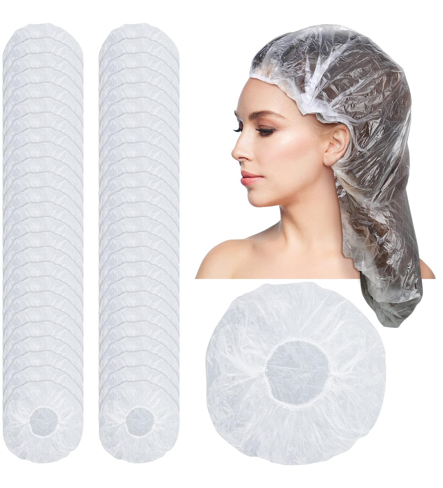 SATINIOR 50-Pack Lengthen Disposable Shower Caps for Women with Big, Thick, and Long Hair - Waterproof Elastic Bath Hair Caps for Travel, Spa - Individually Wrapped - Buy Online on GoSupps.com