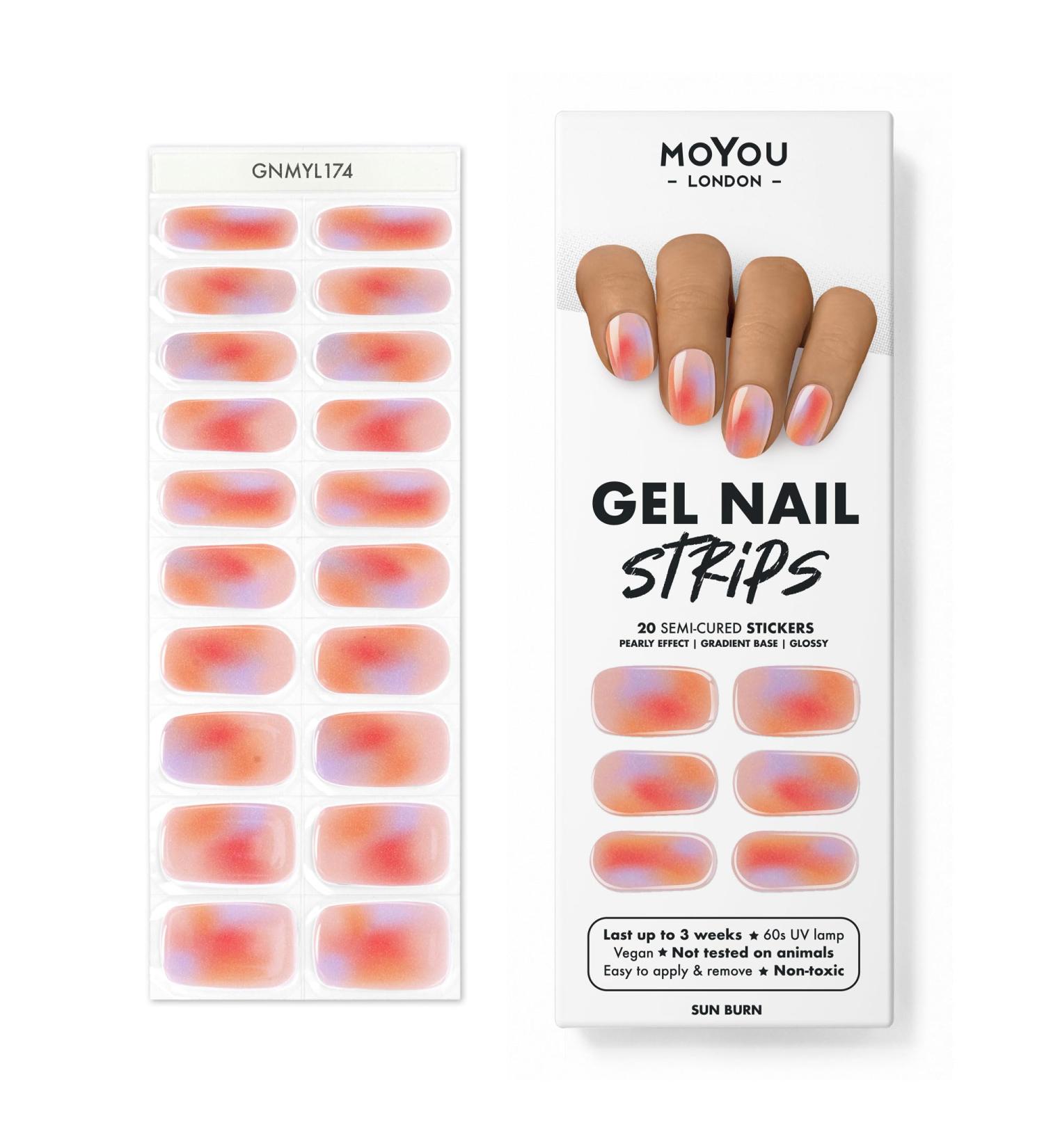Moyou London Semi Cured Gel Nail Wraps - 20 pcs Salon-Quality Manicure Set with Nail File & Cuticle Stick - Sun Burn - Buy Online on GoSupps.com
