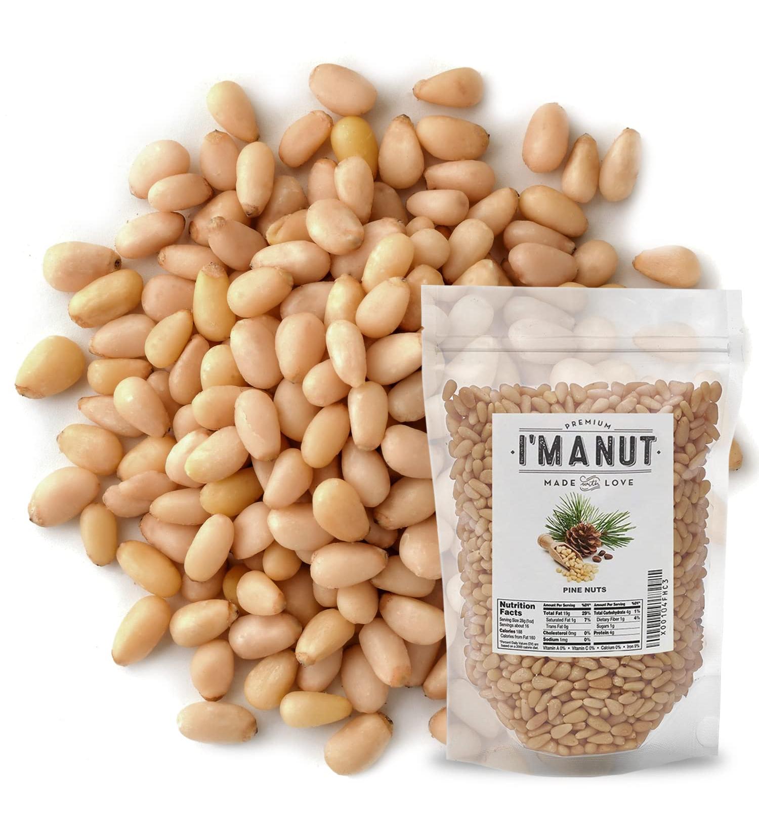 Premium Raw Pine Nuts 16 oz (1 lb) - Steam Pasteurized for Freshness | Ideal for Pesto, Salads, & Roasting | By I'M A NUT - Buy Online on GoSupps.com