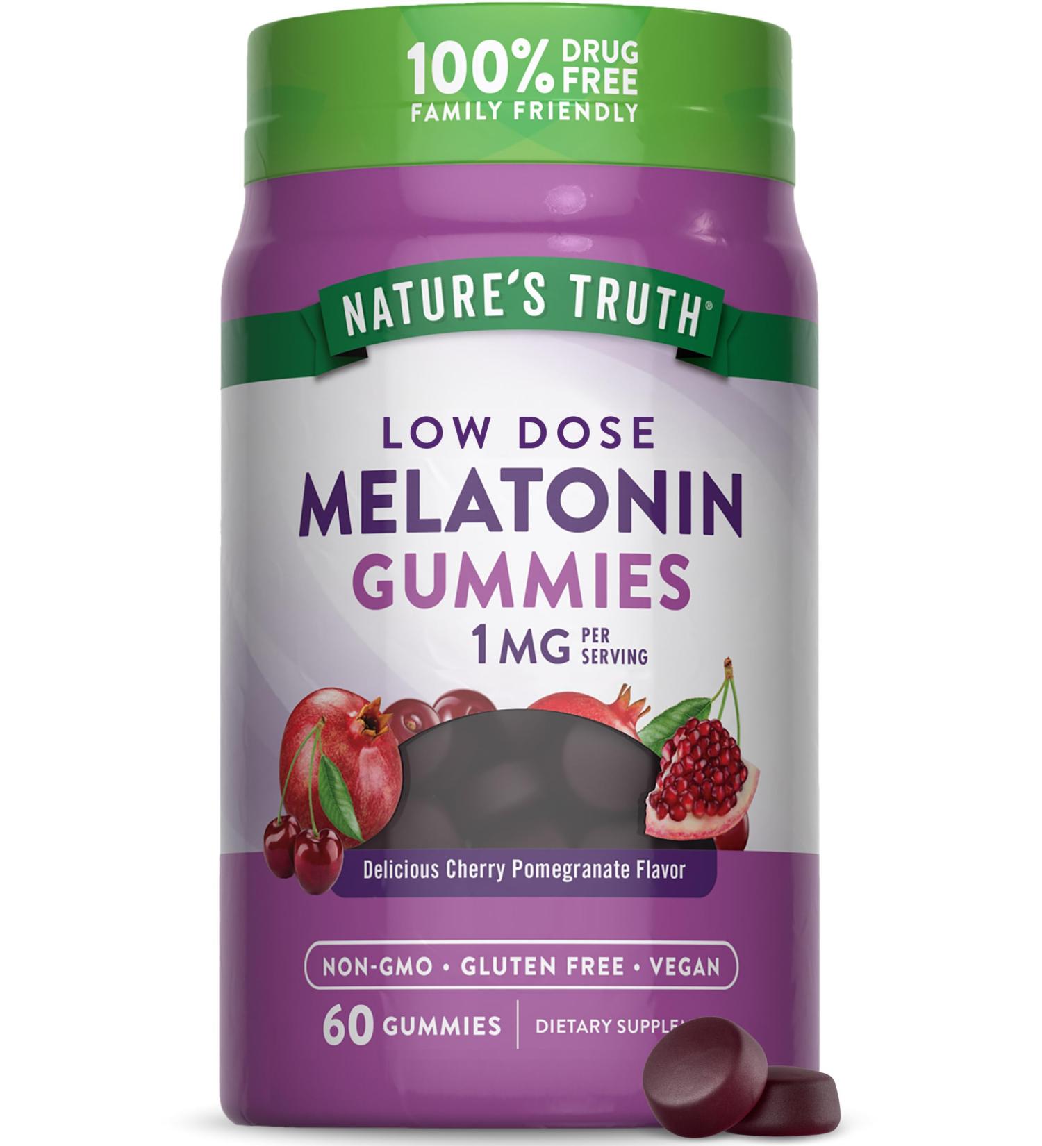 Nature's Truth Melatonin Gummies | 1mg | 60 Count | Cherry Pomegranate Flavor | Vegan, Non-GMO & Gluten Free Supplement 60 Count (Pack of 1) - Buy Online on GoSupps.com