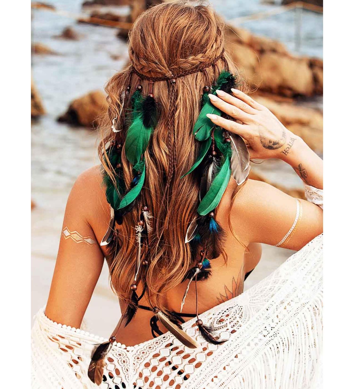 Zoestar Boho Feather Headband Indian Tribal Headpiece Feathers Tassel Hippie Headdress Festival Costume Hair Accessories for Women and Girls (A) - Buy Online on GoSupps.com