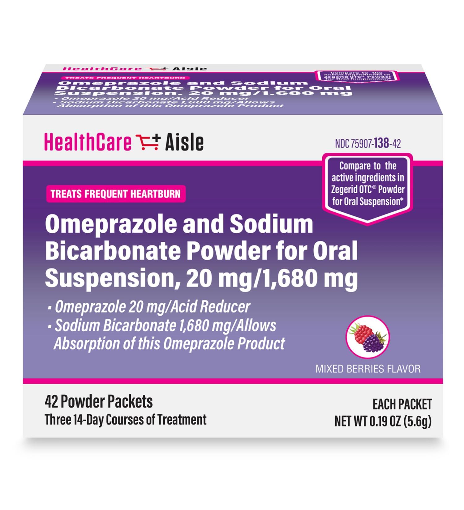 Buy HealthCareAisle Omeprazole & Sodium Bicarbonate Powder - 20 mg/1 680 mg 42 Packets | Effective Acid Reducer for Heartburn & Acid Reflux - International Shipping Available - Buy Online on GoSupps.com