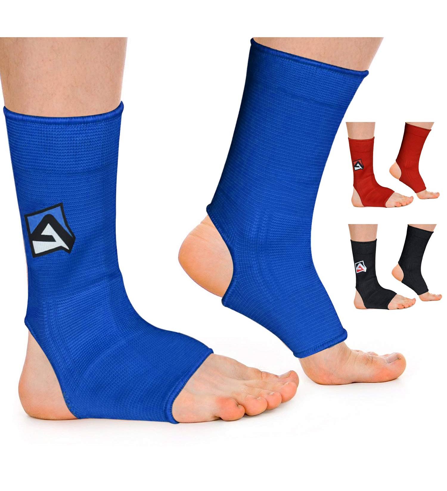 AQF MMA Ankle Support | Muay Thai Foot Brace Guard | Kick Boxing Sprains Pain Relief | Achilles Tendon Protector | Elasticated Compression Sleeve - Blue XL - Buy Online on GoSupps.com