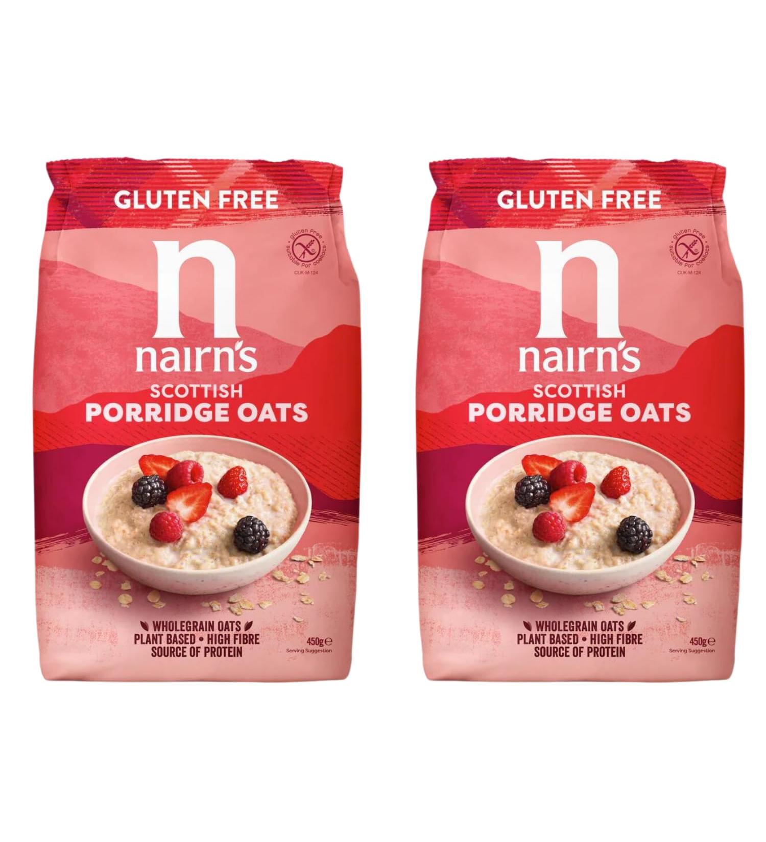 x2 Nairn's Gluten Free Real Porridge Oats 450g - The Ultimate Organic Gluten-Free Breakfast Experience - Buy Online on GoSupps.com