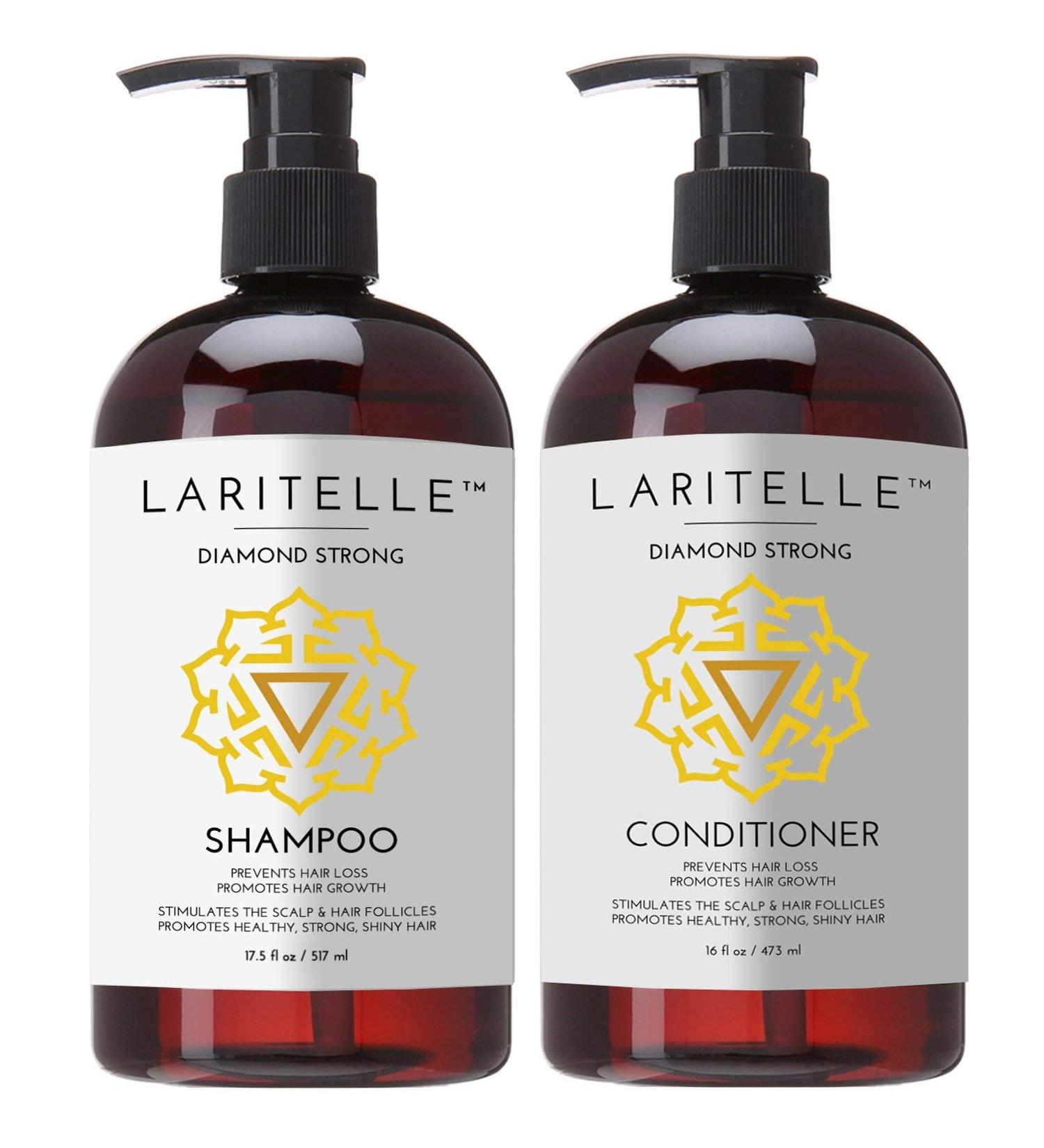 Laritelle Organic Shampoo 17 oz + Conditioner 16 oz | Prevents Hair Loss  Promotes Hair Growth | Argan Oil  Rosemary  Ginger & Cedarwood | NO GMO  Sulfates  Gluten  Alcohol  Parabens  Phthalates Shampoo + Conditioner Dia...
