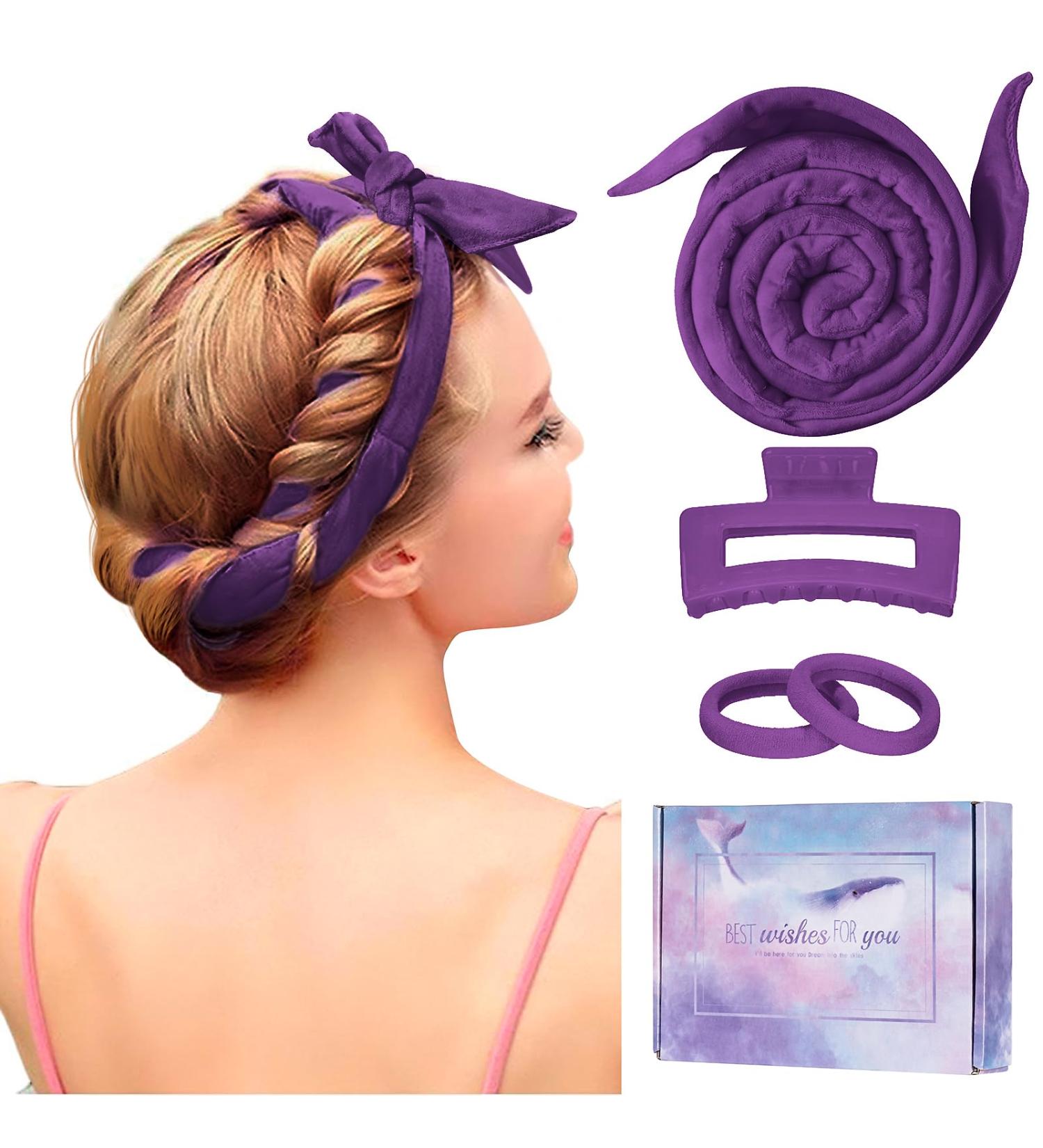 Lock Winder Curls Without Heat - 60 Extra-Long Heatless Curlers for Medium Long Hair | DIY Overnight Hair Curler Set in Purple - Buy Online on GoSupps.com