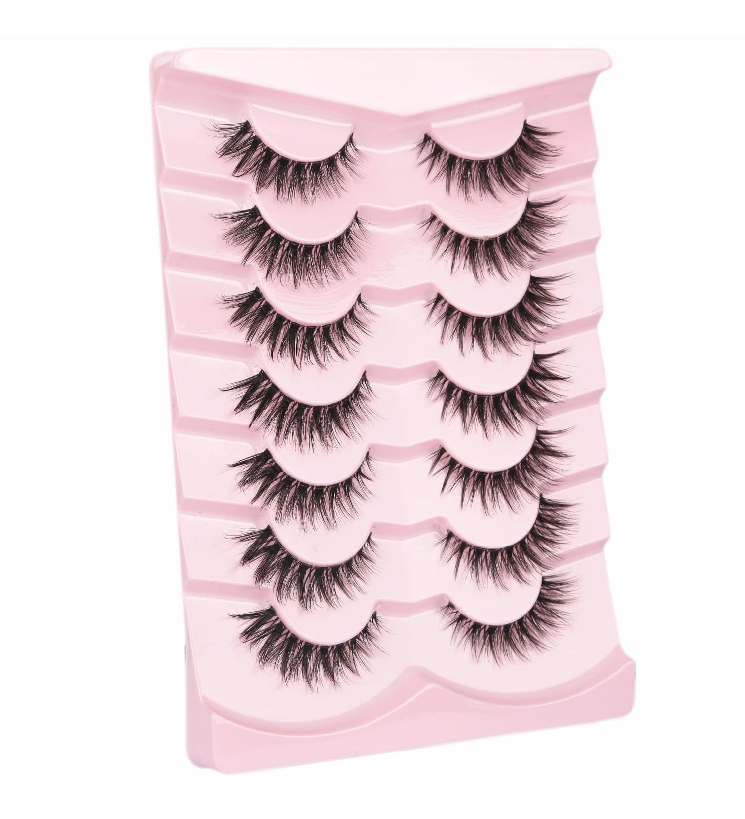 Milllruez False Eyelashes Cat Eye Natural Look - 7 Pairs Pack, Fluffy Faux Mink, Volume Spiky, Clear Band - Wispy & Wet Look Lashes - Buy Online on GoSupps.com
