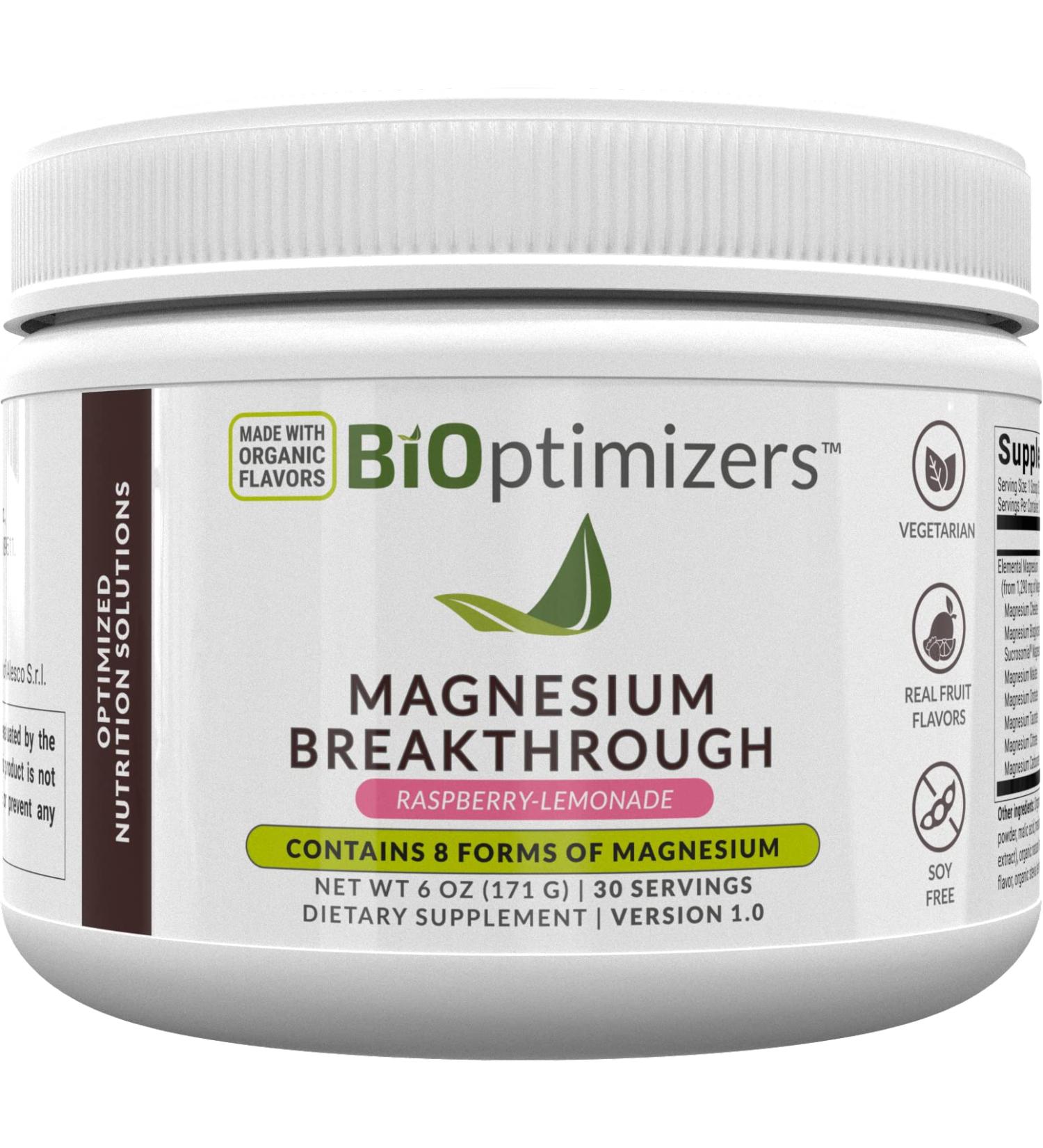BiOptimizers Magnesium Breakthrough Drink - Raspberry Lemonade | 8 Forms of Magnesium | Natural Sleep & Brain Support | 6 oz (30 Servings) - Buy Online on GoSupps.com