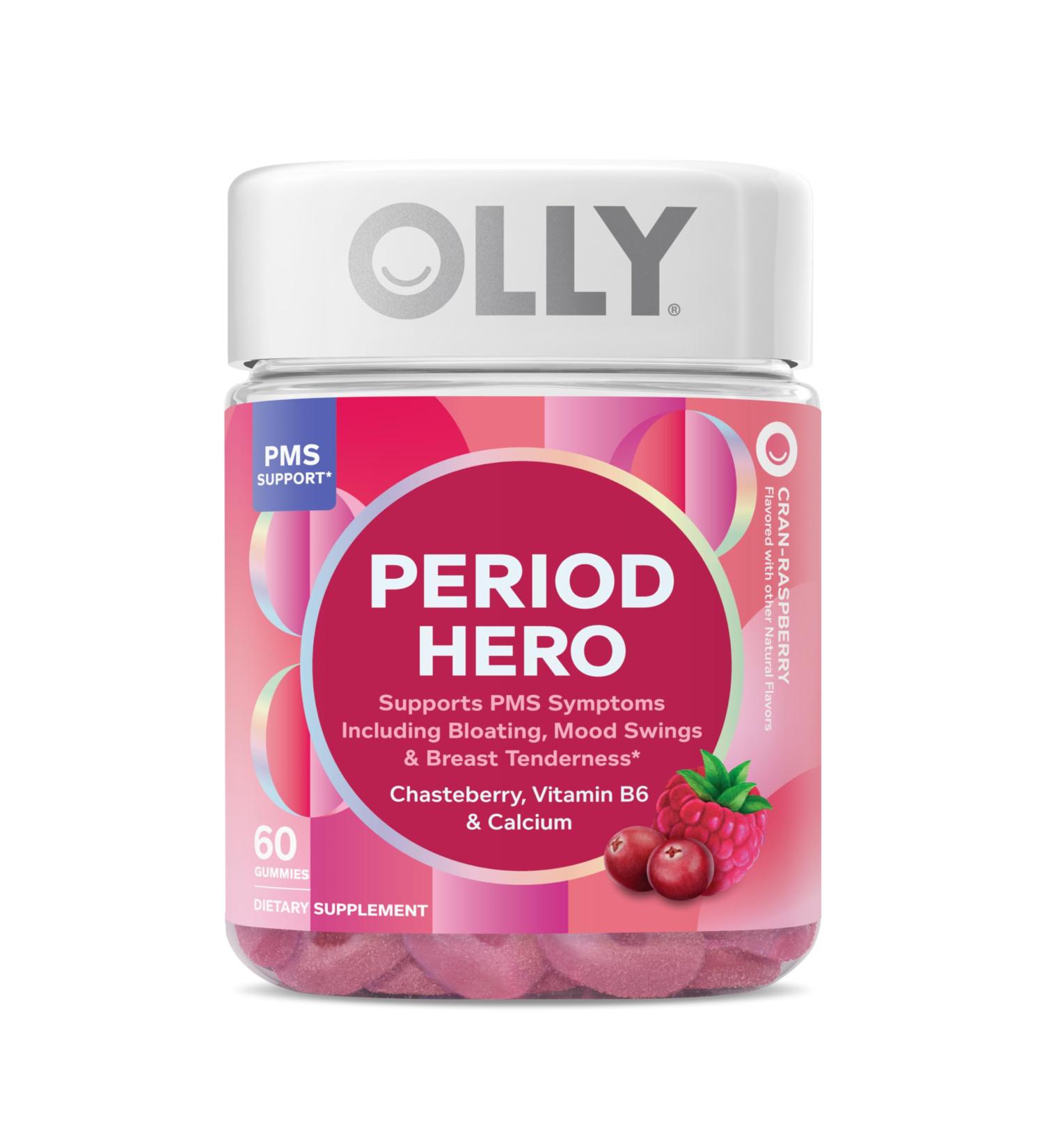 OLLY Period Hero Gummies PMS Support Supplement * Chasteberry Vitamin B6 Calcium Cran-Raspberry Flavor 30 Day Supply - 60 Count - Buy Online on GoSupps.com