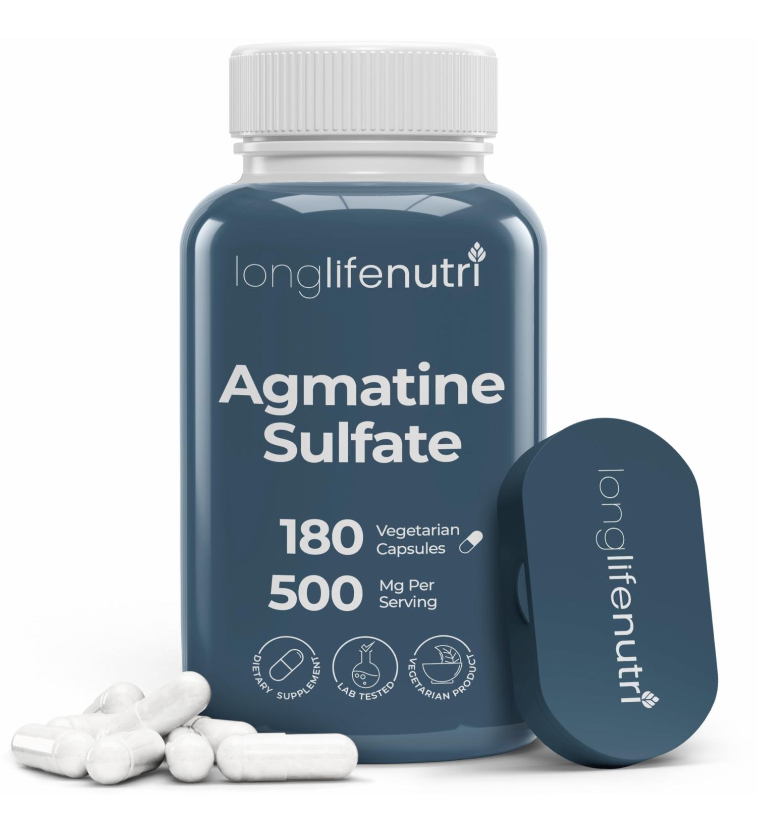 LongLifeNutri Agmatine Sulfate 500 mg 180 Vegetarian Capsules (6-Month Supply) Dietary Supplement Made in USA 180 Count (Pack of 1) - Buy Online on GoSupps.com