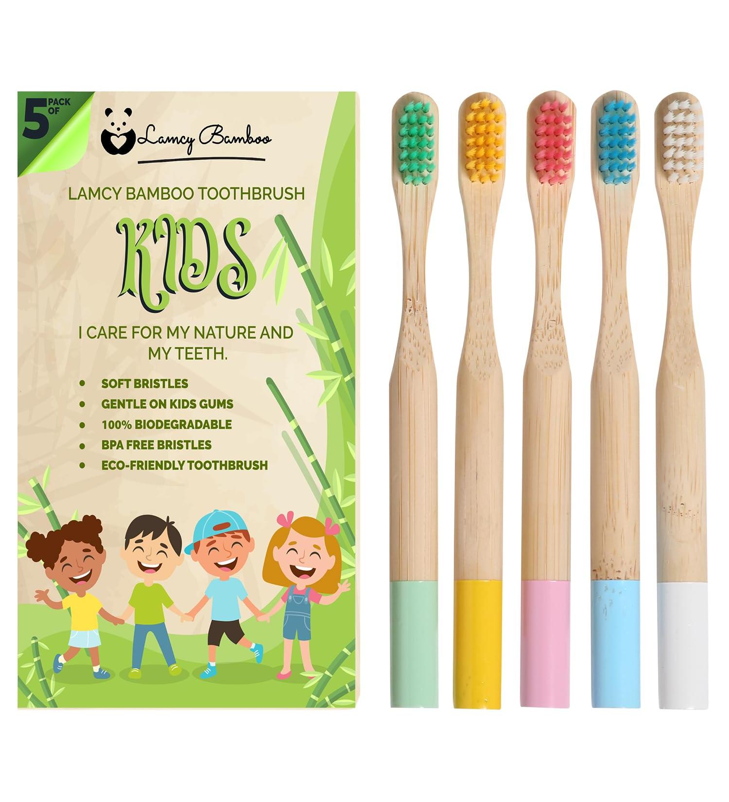 Kids Bamboo Toothbrushes (5 Pack) | Organic & Biodegradable | BPA Free Soft Bristles Toothbrushes | Eco-Friendly Natural Bamboo Toothbrush Set | Charcoal Wooden Toothbrushes Kids - 5 Pack - Buy Online on GoSupps.com
