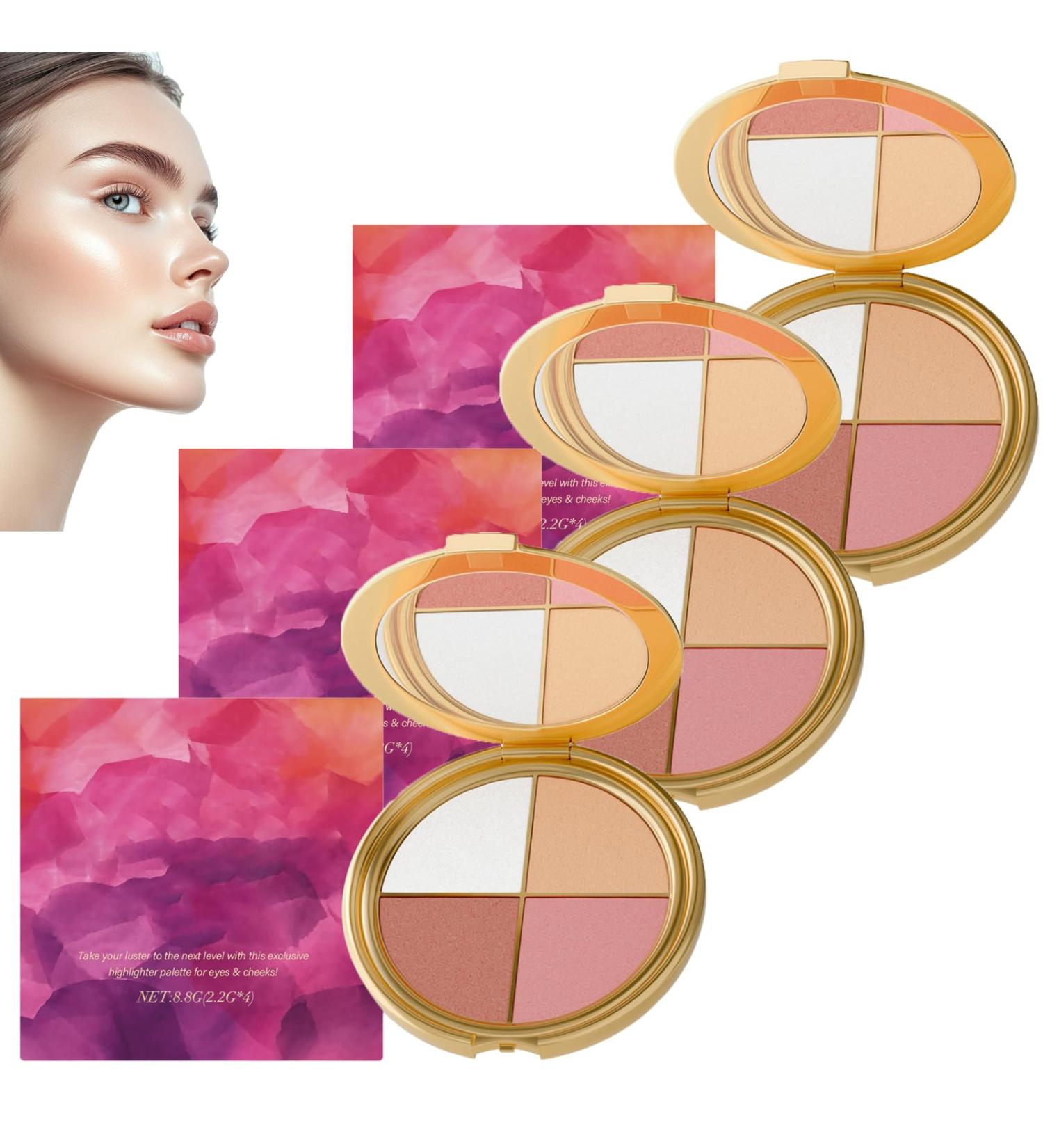 Palette illuminateur yeux et joues fard paupi res et illuminateur m tallique 4 en 1 gamme de palettes de maquillage estompage facile maquillage longue tenue laisse le visage clatant (3pcs) - Buy Online on GoSupps.com